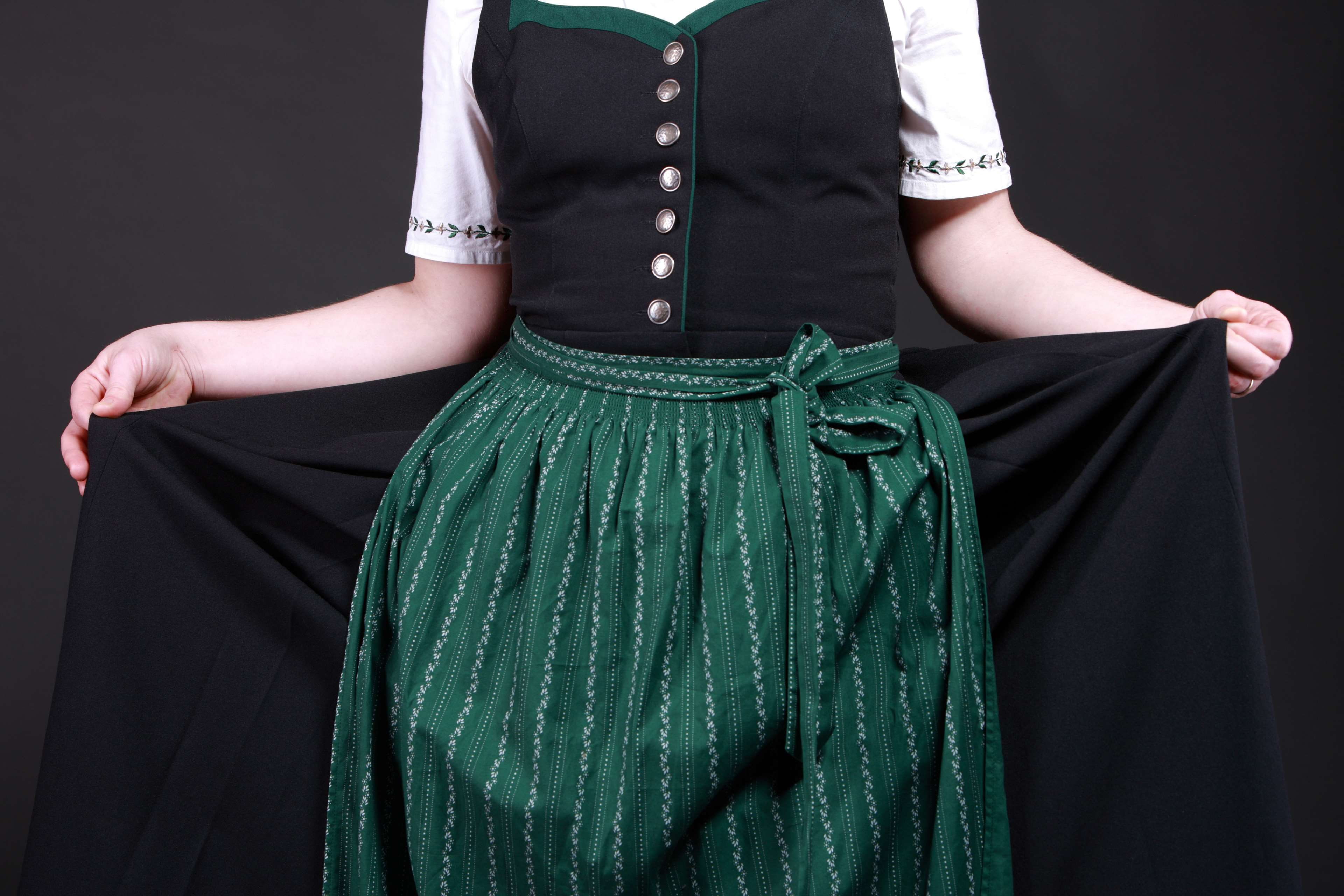 studio shot, traditional clothing, apron, standing, turquoise colored, bavaria, green color, clothing, front view, costumes, woman, dress, adult, human body part, HD Wallpaper