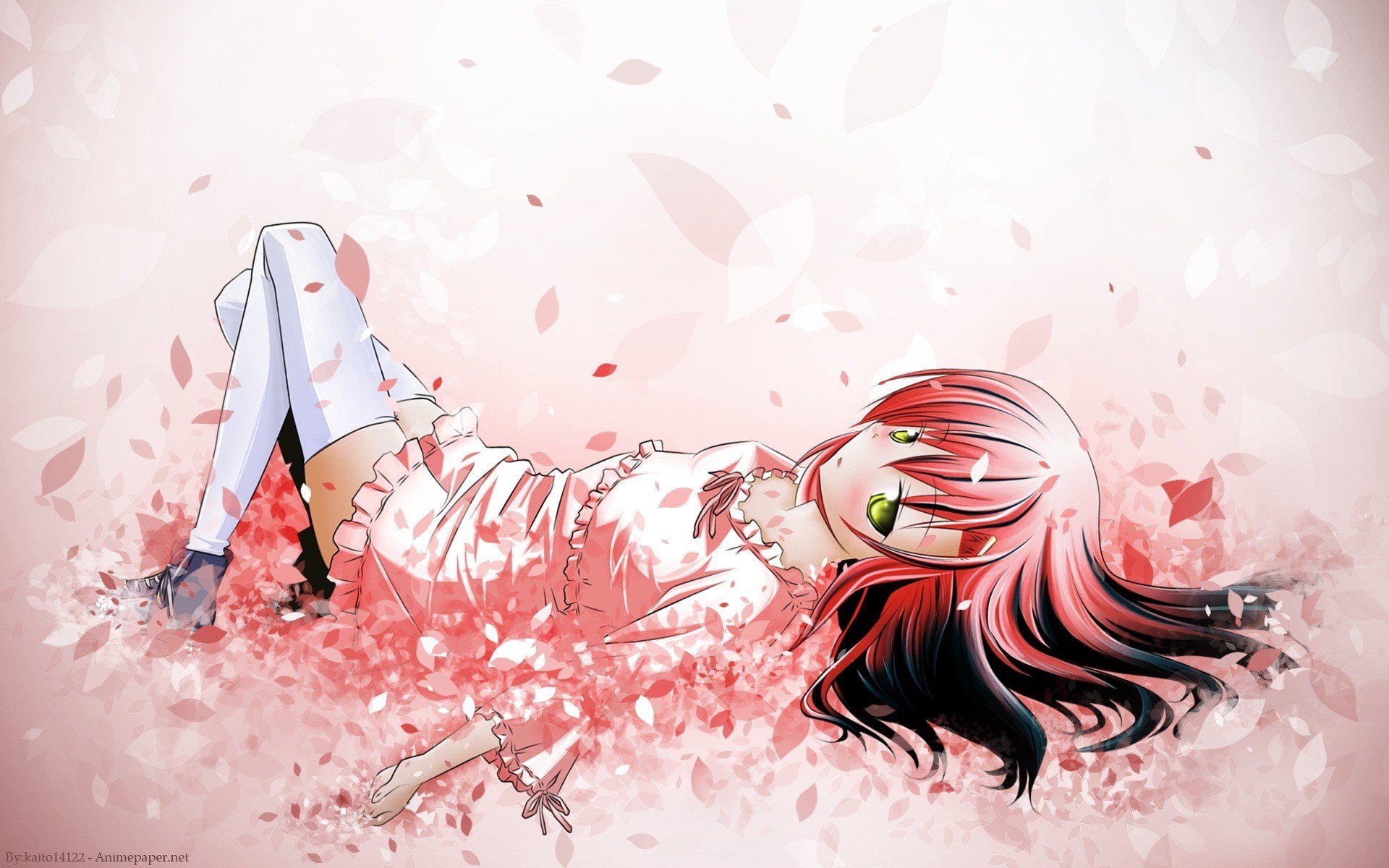anime, highs, hinagiku, blush, pink, girls, katsura, eyes, yellow, gotoku, thigh, hayate, 1080P, sundress, hair, long, HD Wallpaper