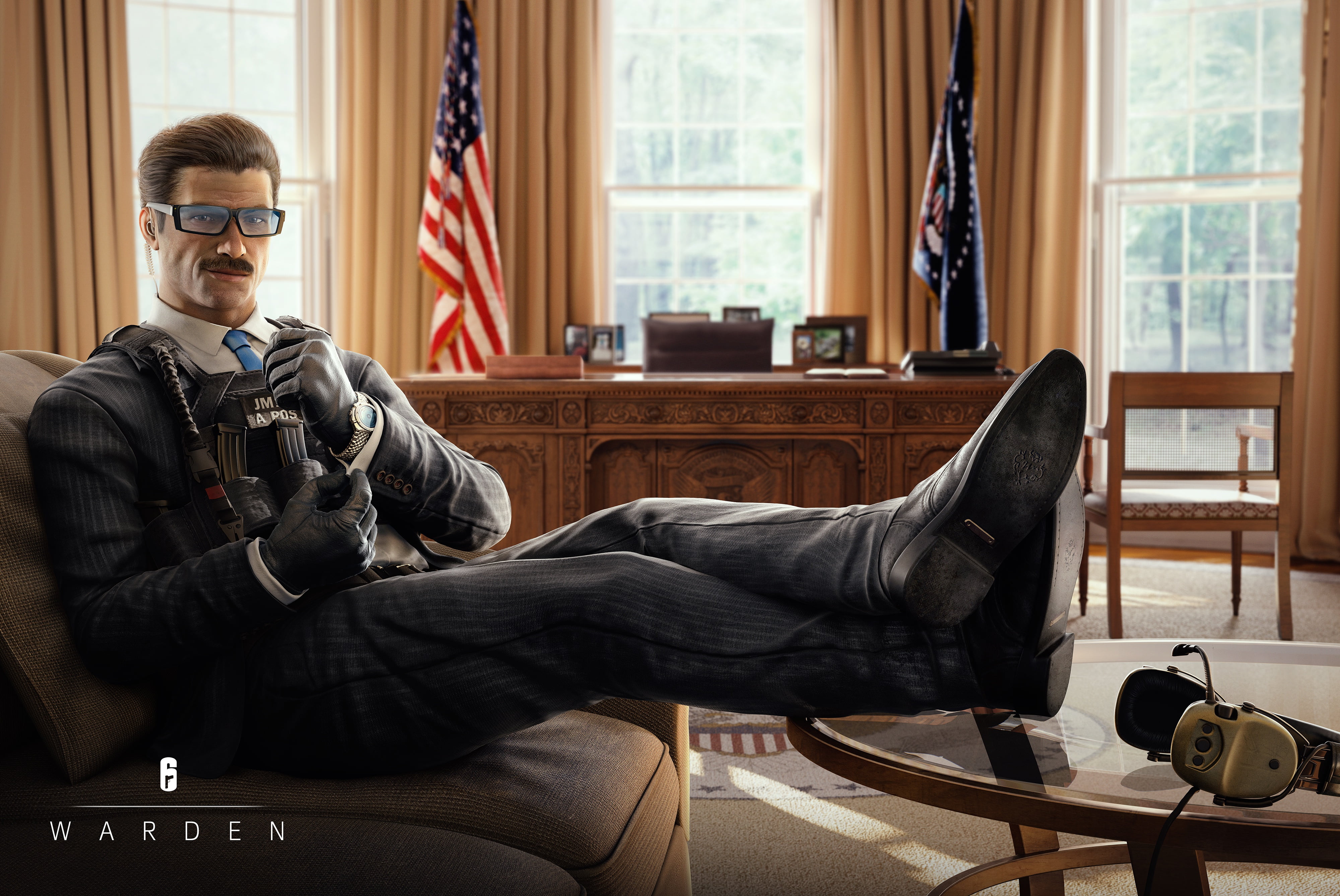 Rainbow Six Siege, Secret service, Ubisoft, 4K, glasses, Special forces, costume, Tom Clancys Rainbow Six Siege, office, operative, Warden, Operation Phantom, HD Wallpaper