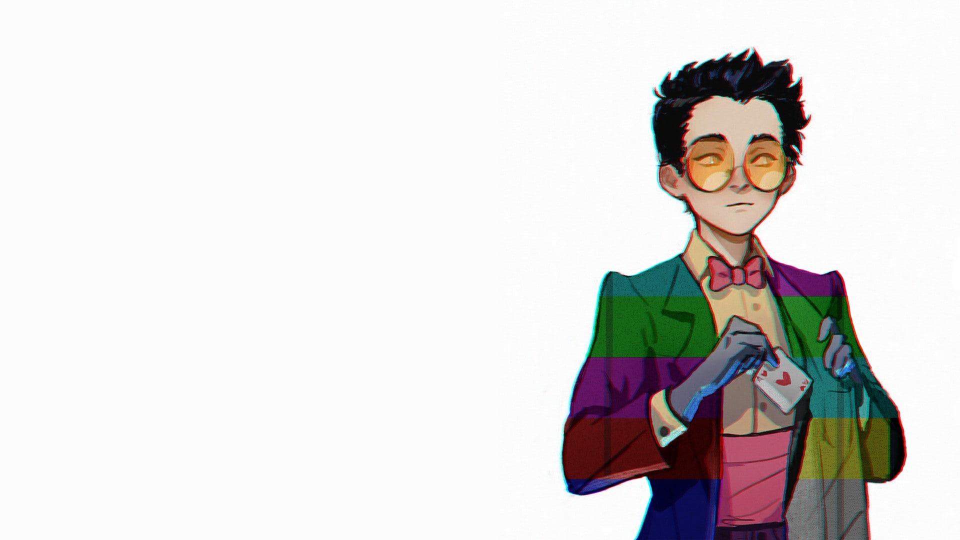 The Warden, 1080P, Top knot, Chromatic Aberration, cards, Simple Background, superjail, HD Wallpaper
