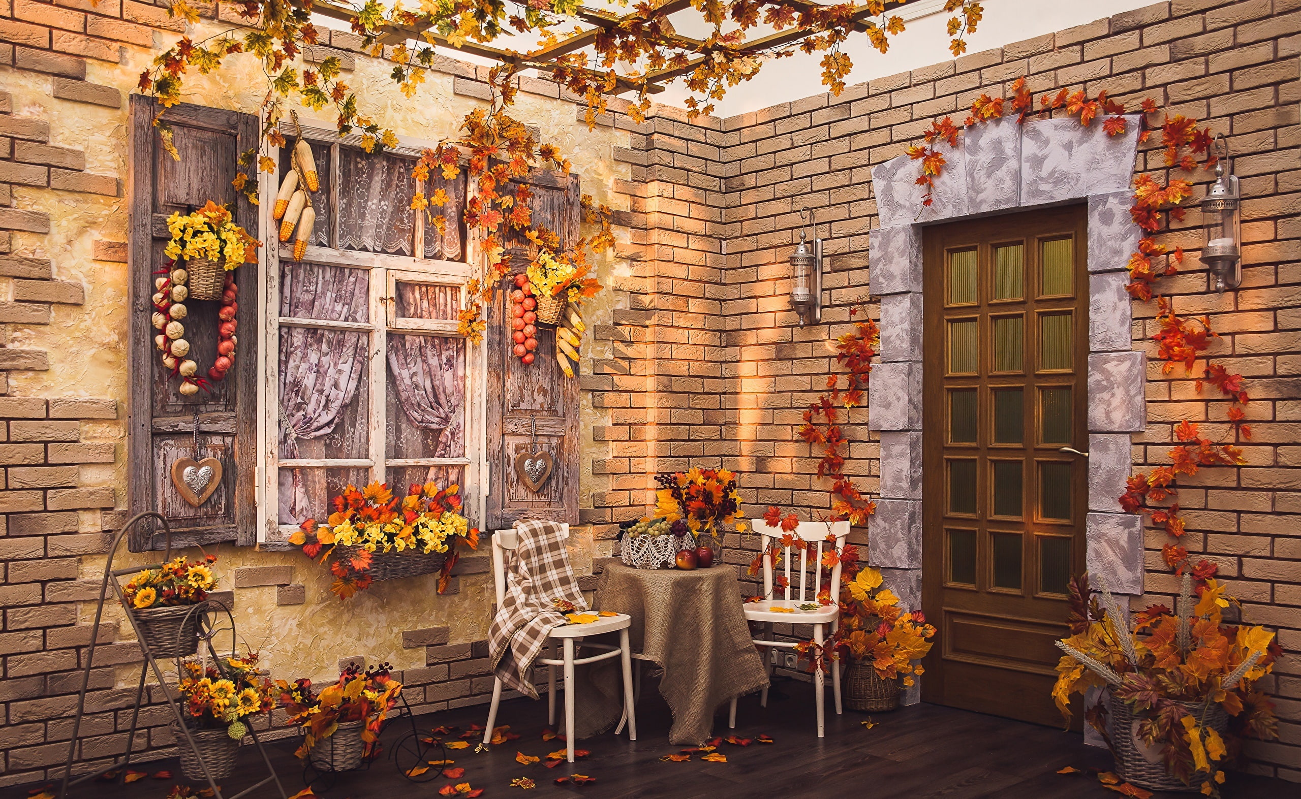 House, Holiday, Holidays, Leaves, Fall, outside, Halloween, onion, 2K, thanksgiving, Home, decorations, Chairs, Corn, Decoration, garlic, Table, Autumn, HD Wallpaper