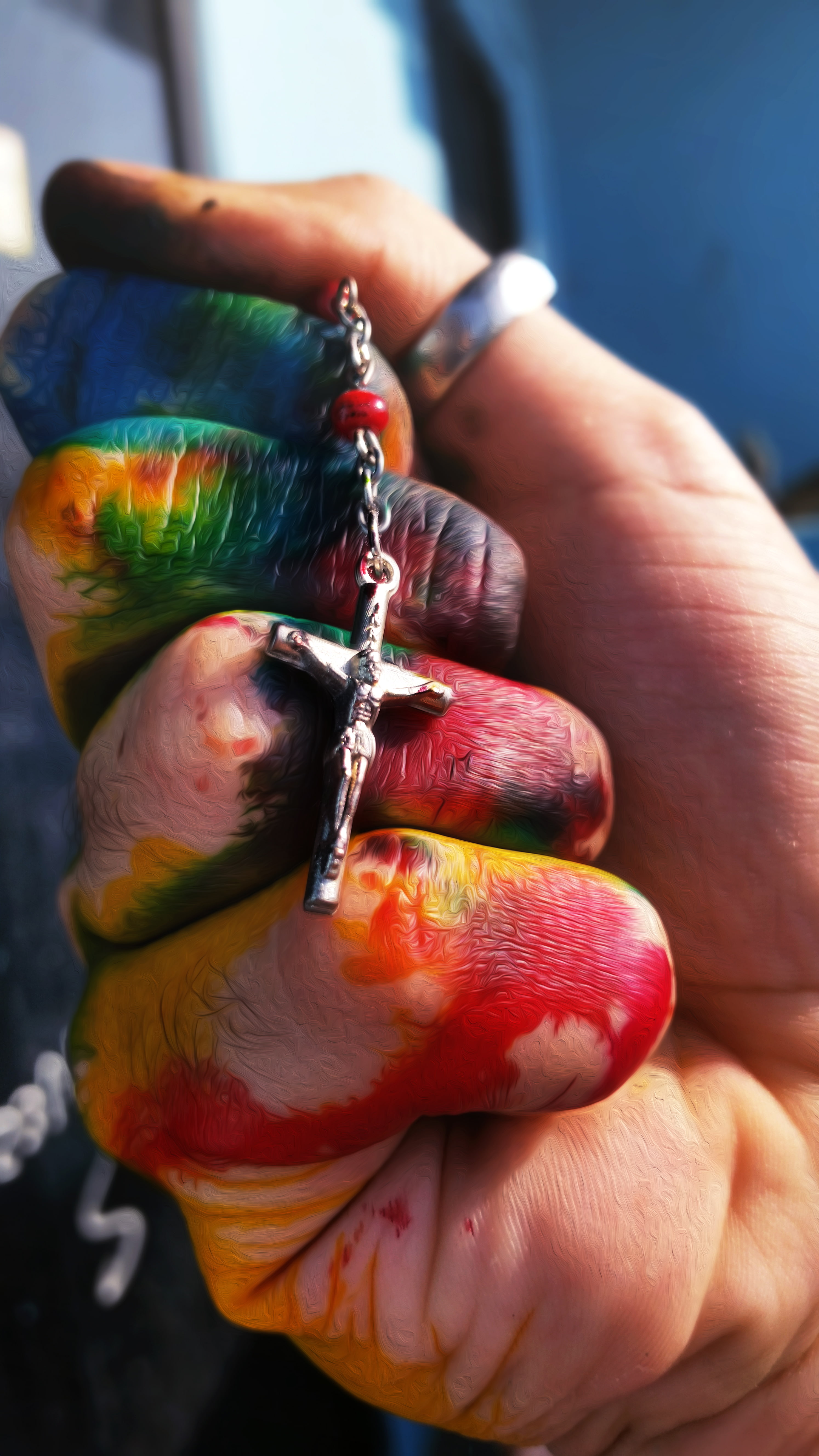 day, close-up, creativity, 5K, holding, red, food, Jesus Christ, multi colored, human hand, finger, skill, adult, hand, focus on foreground, human body part, Phone HD Wallpaper