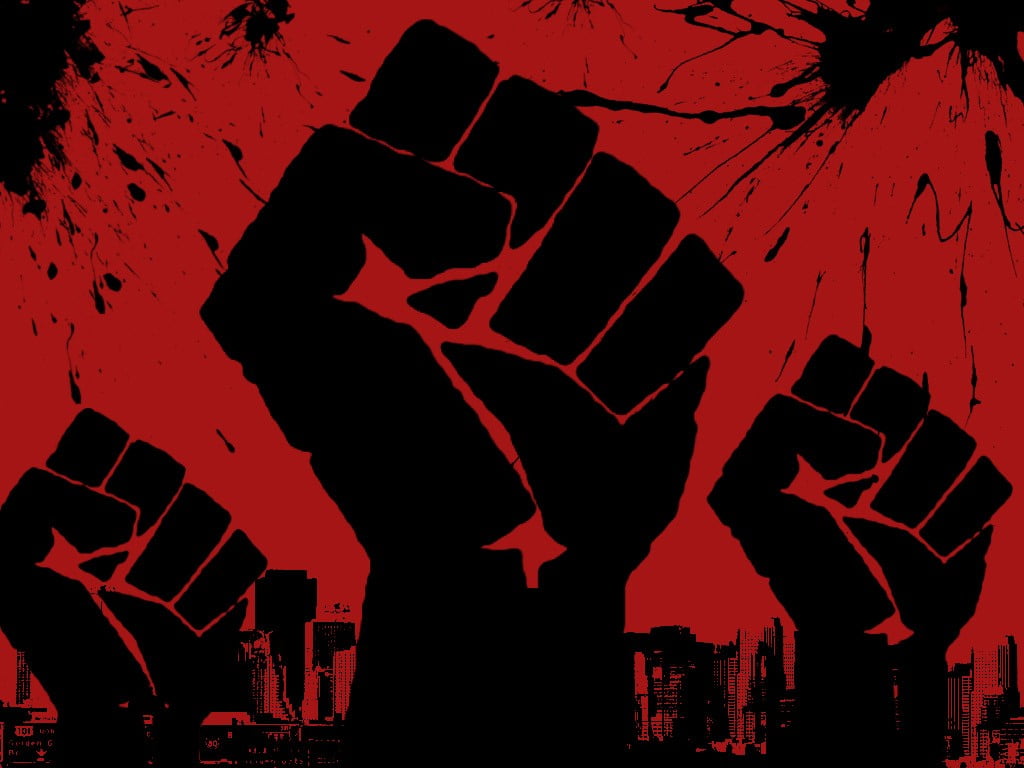 hand, fist, communication, human body part, 480P, architecture, adult, Raised Fist, city, silhouette, finger, three, men, nightlife, text, night, red, HD Wallpaper