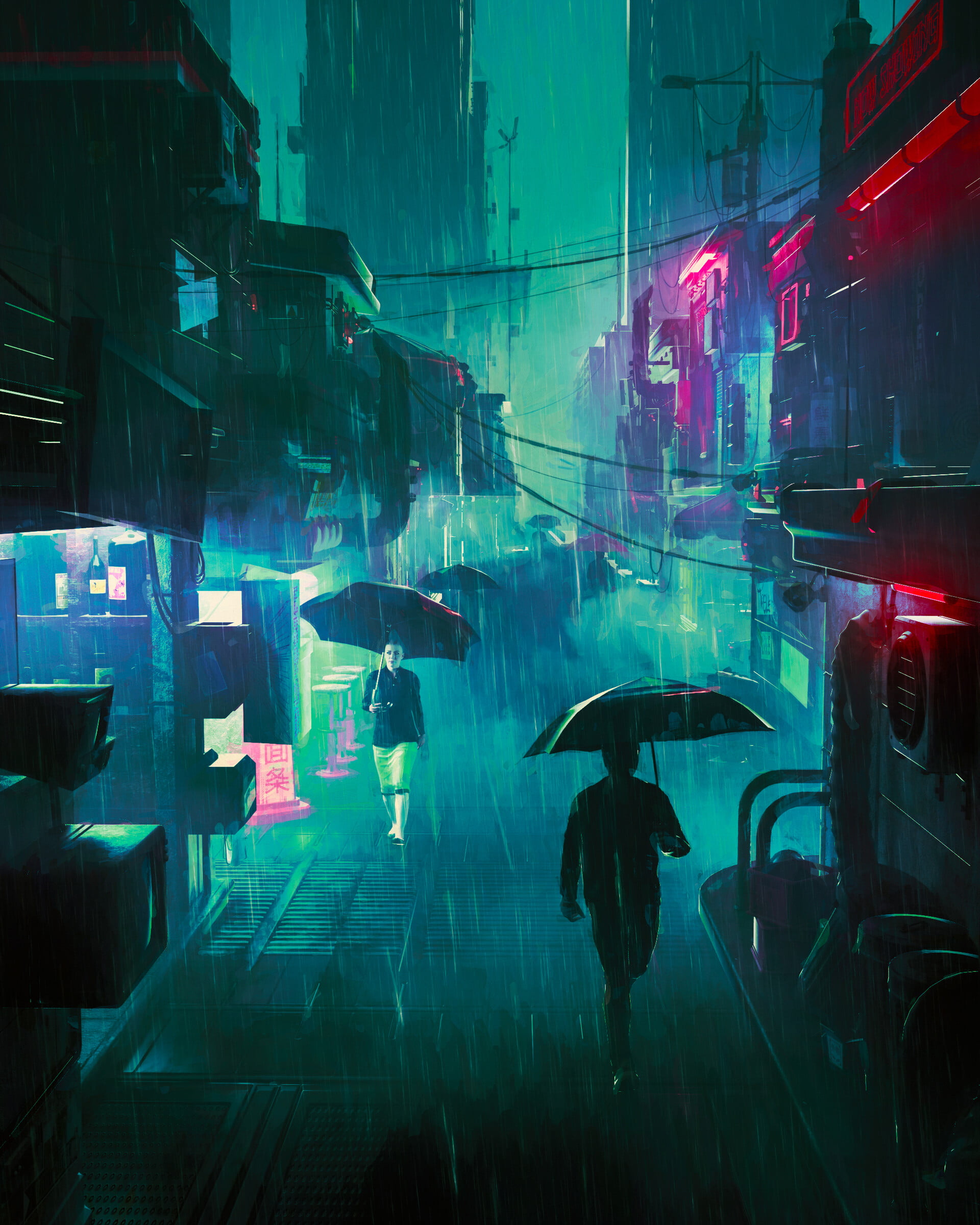 futuristic, cyber city, artwork, 1080P, Phone HD Wallpaper