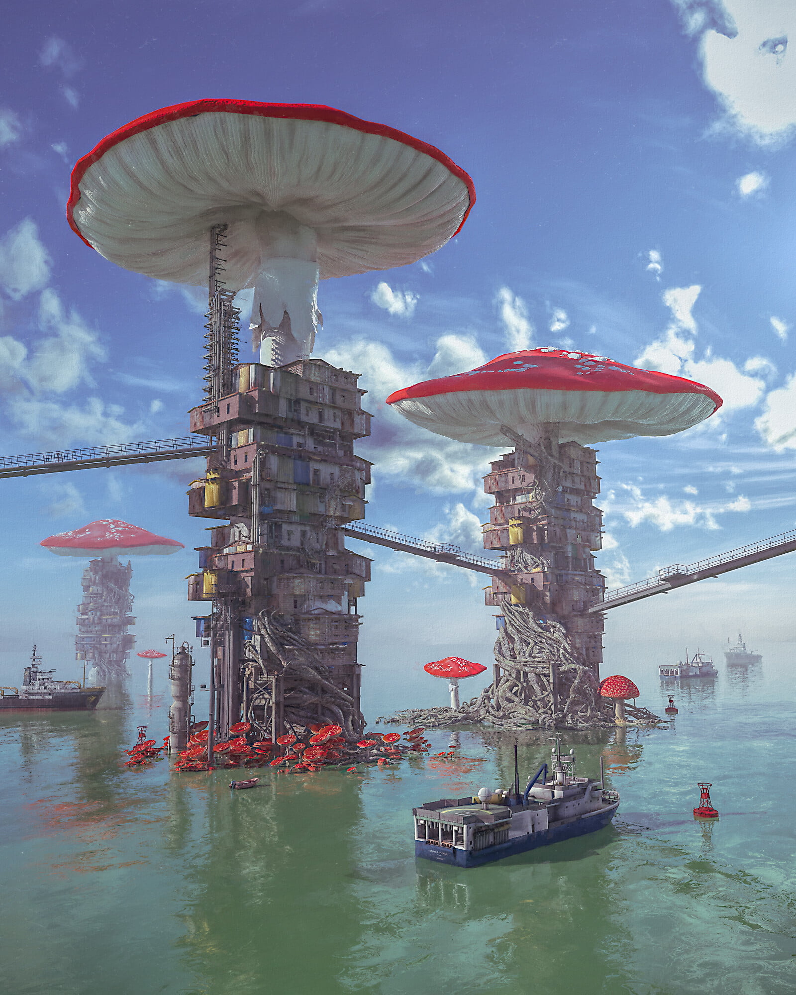 artwork, cyber city, 1080P, futuristic, Phone HD Wallpaper