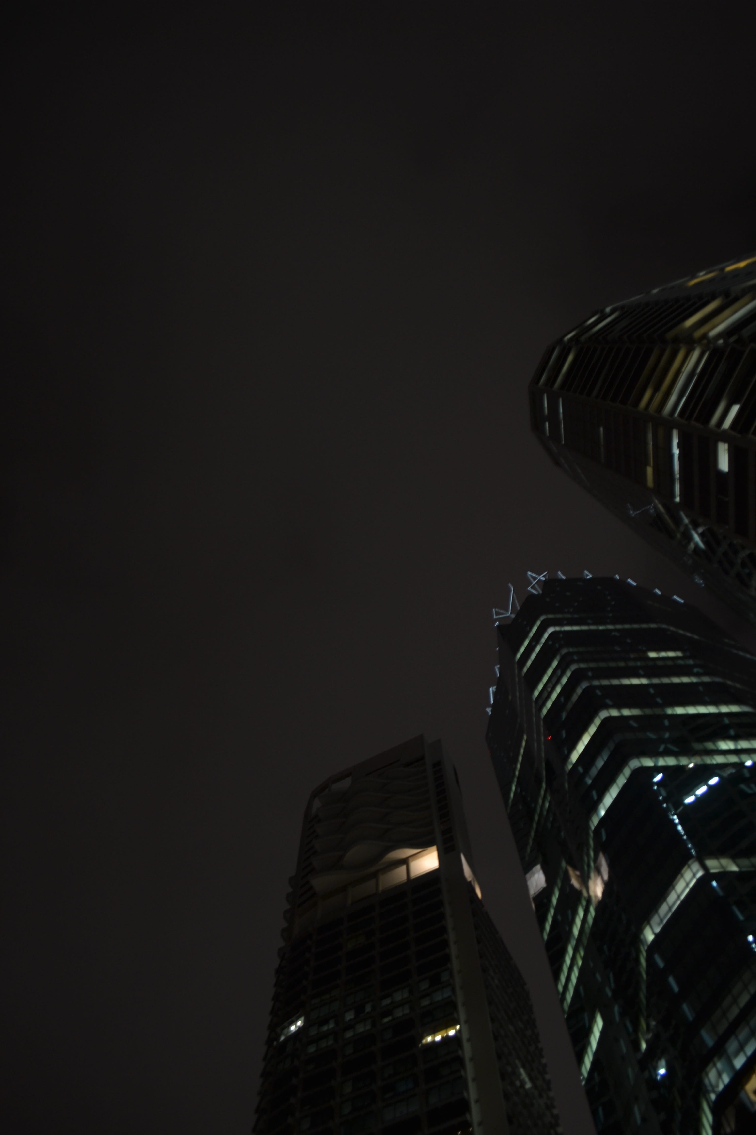 night, building, lights, tron, 4K, built structure, copy space, modern, illuminated, architecture, city, buildings, matrix, clear sky, tower, future, outdoors, Phone HD Wallpaper