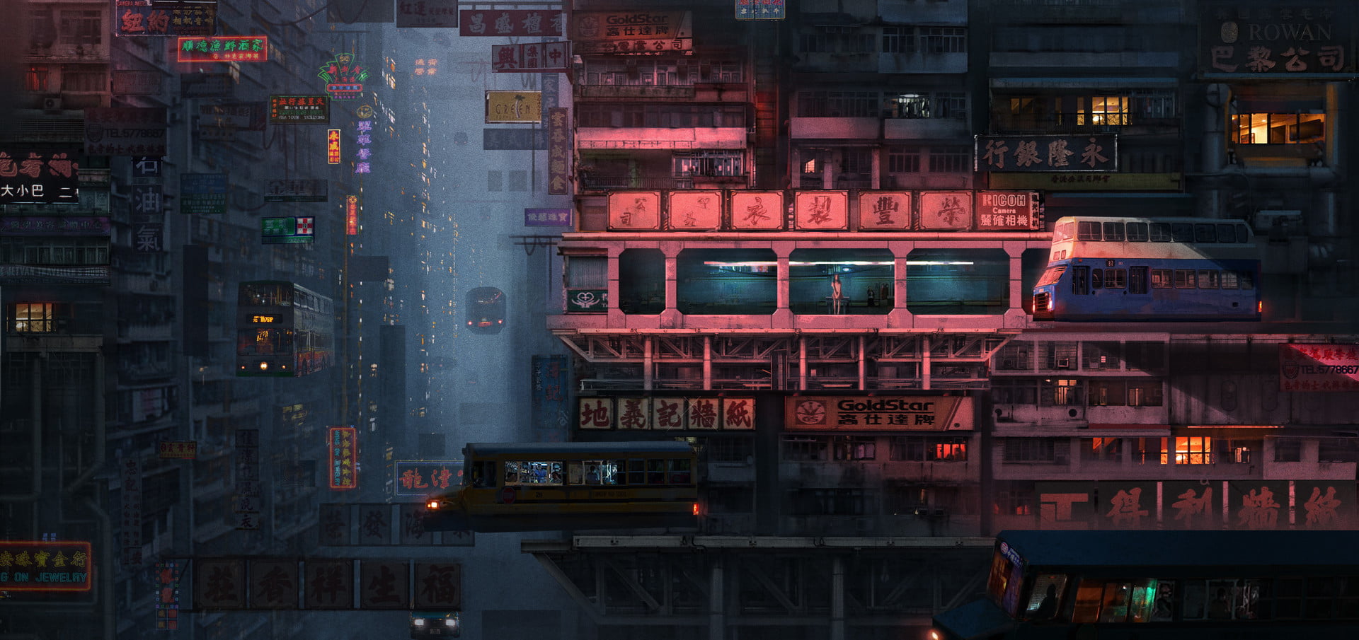 cyber city, artwork, digital art, 1080P, HD Wallpaper