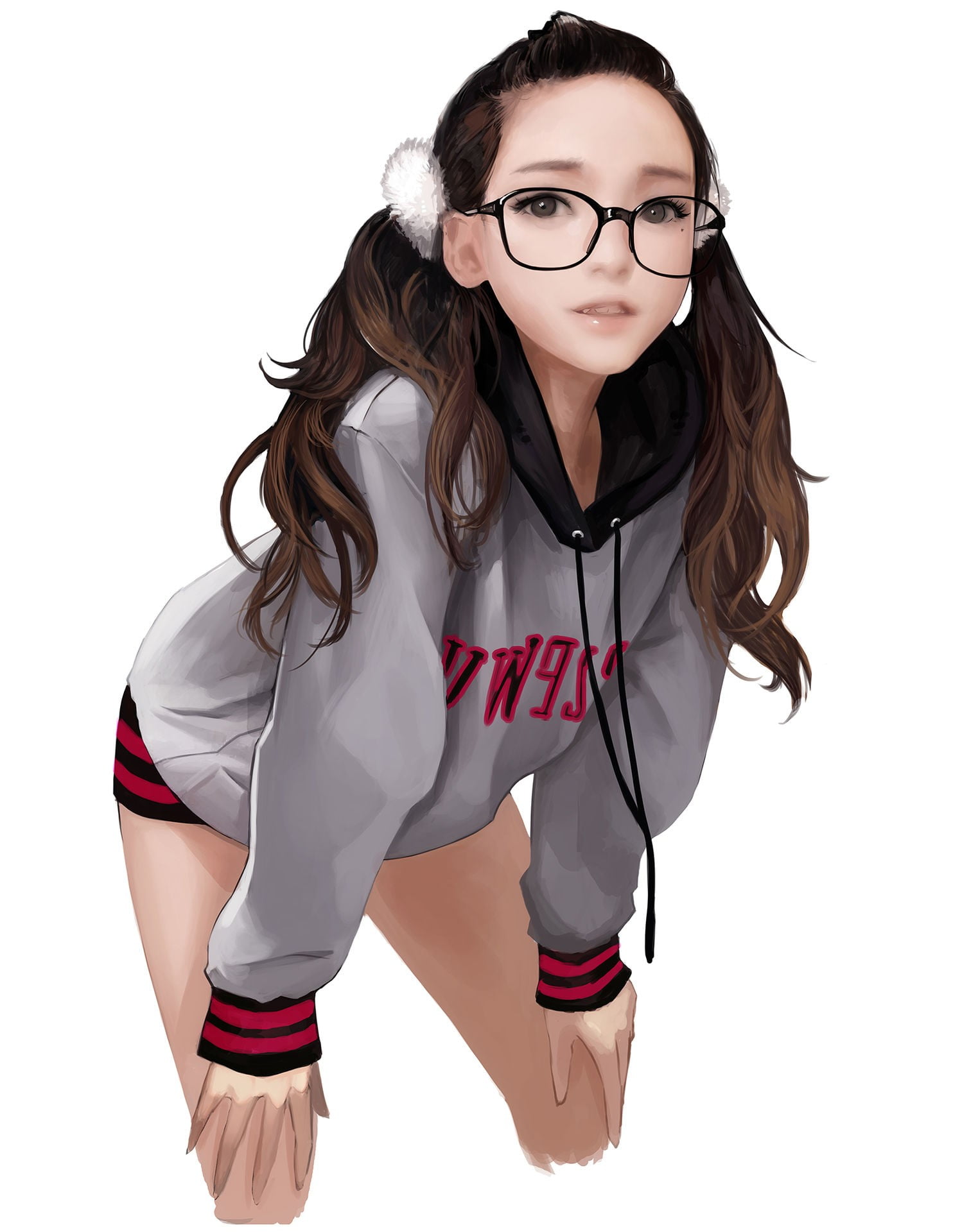 young adult, beautiful woman, beauty, girl, eyeglasses, anime, studio shot, cut out, 1080P, long hair, teenager, hair, 2D, illustration, indoors, glasses, Phone HD Wallpaper
