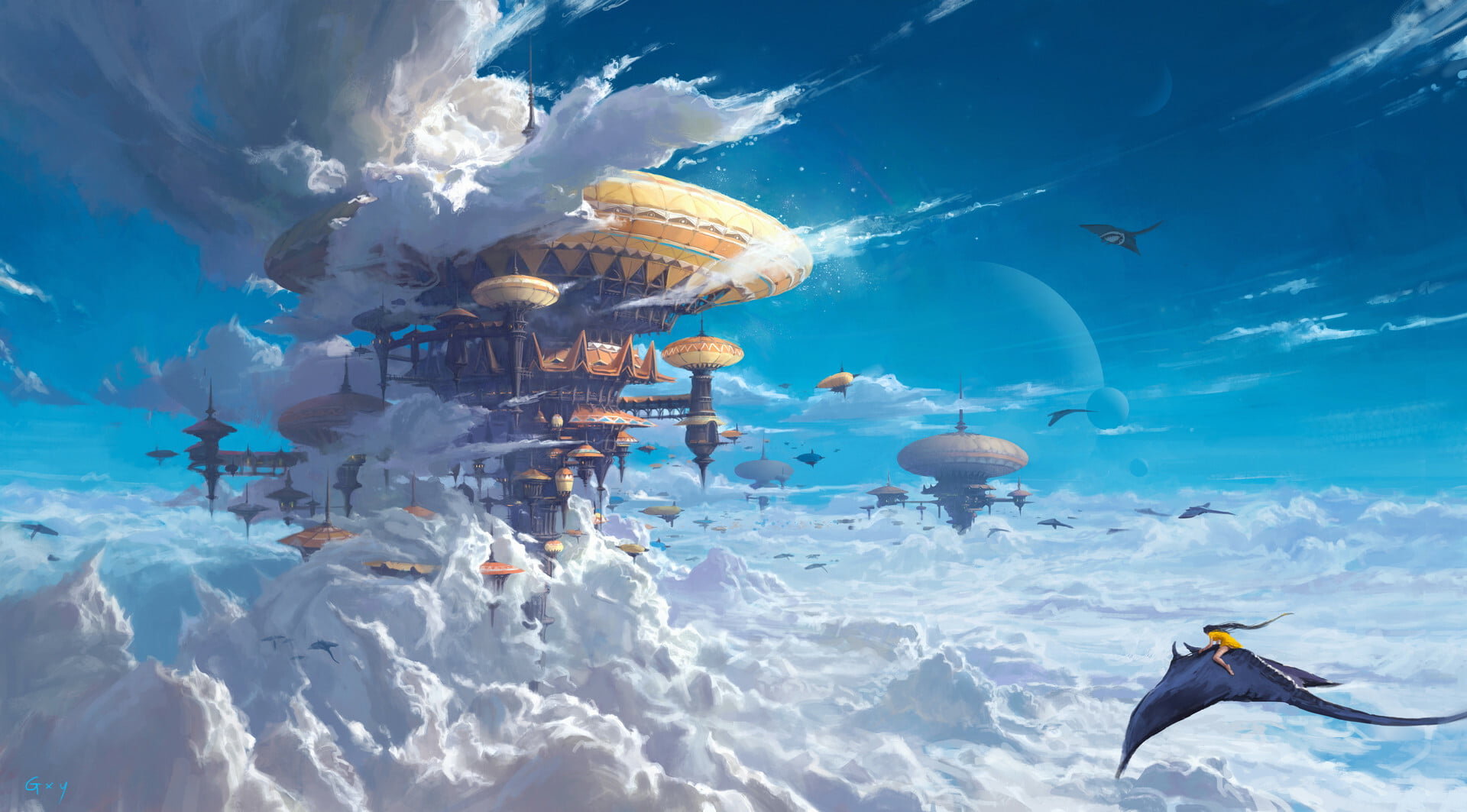 sky, clouds, ArtStation, fantasy art, 1080P, artwork, fantasy city, HD Wallpaper