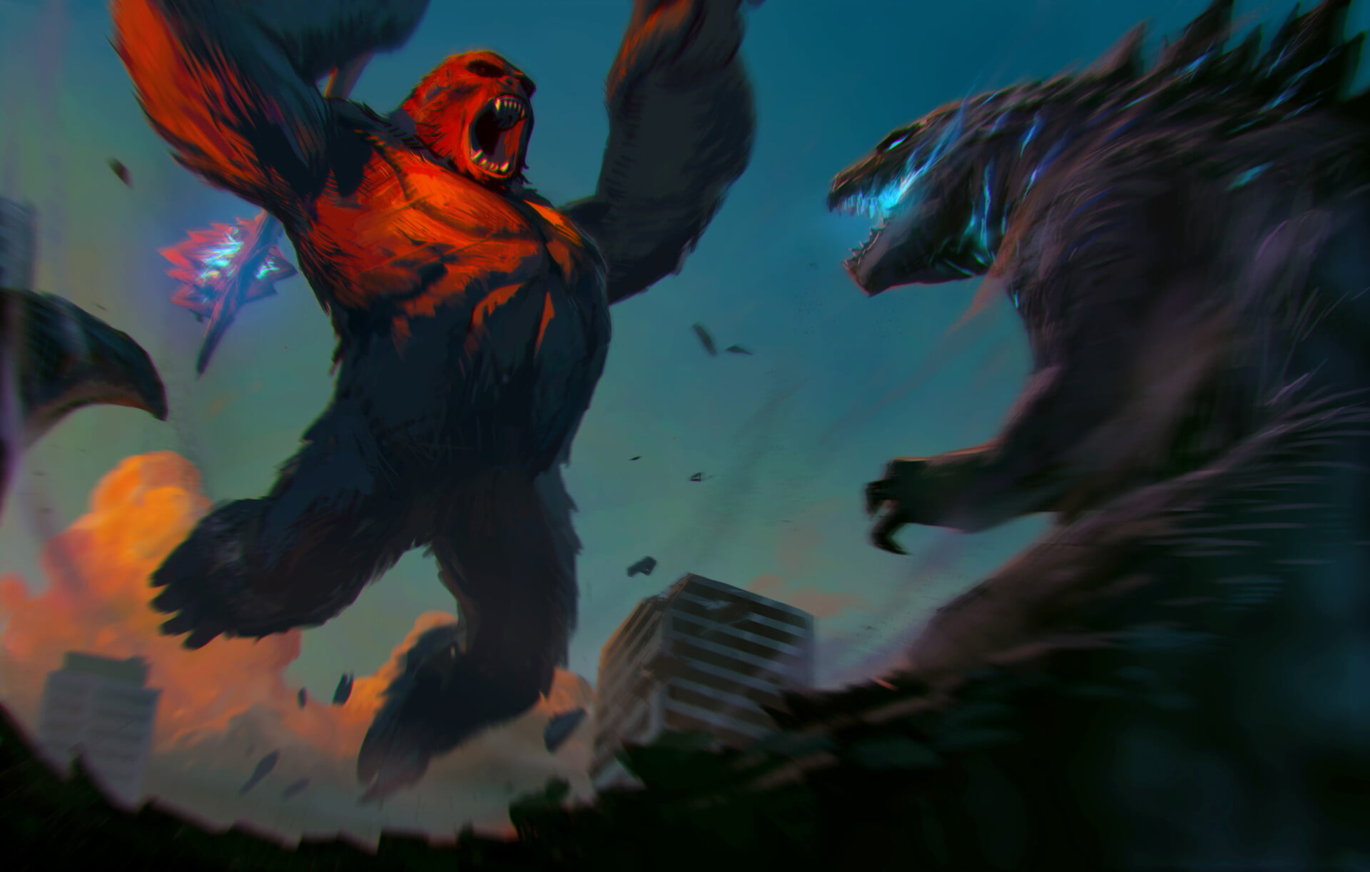 creature, Godzilla, 1080P, Jason Kang, King Kong, ArtStation, artwork, HD Wallpaper
