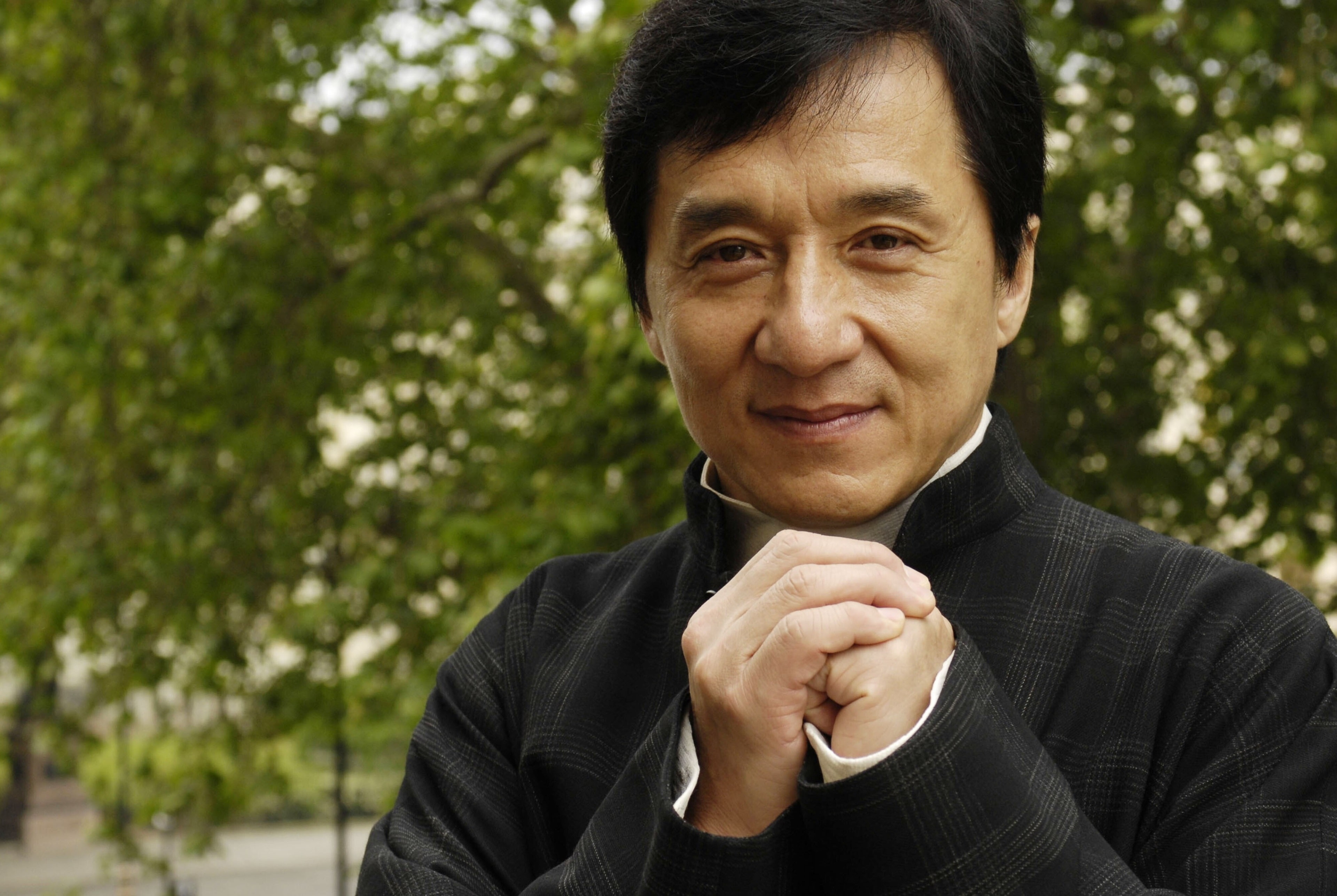 front view, males, men, headshot, human hand, emotion, happiness, jackie chan 4k image for, cheerful, adult, looking at camera, human body part, day, 4K, HD Wallpaper