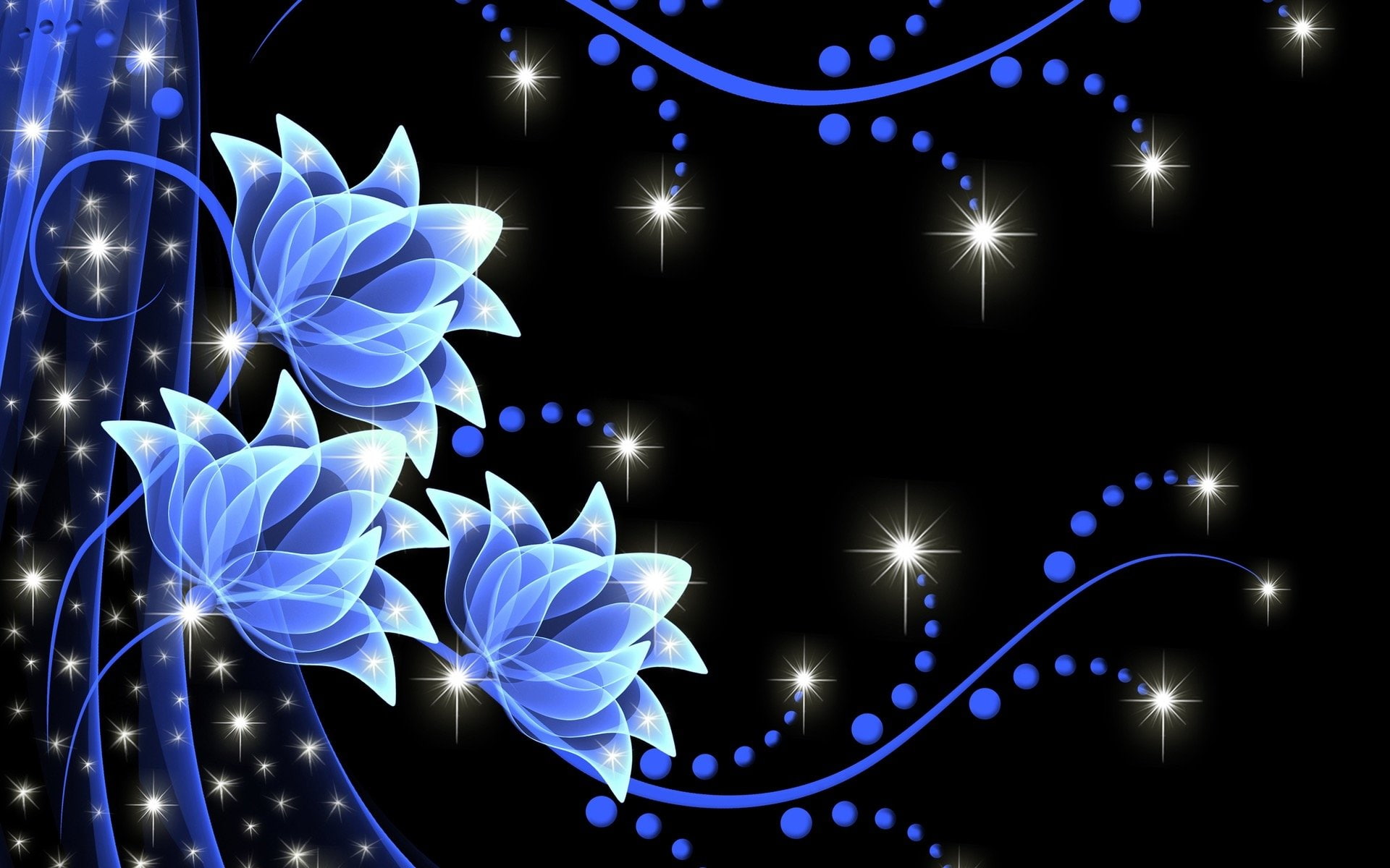 Neon, Artistic, Blue, Flowers, 1080P, Sparkles, Flower, HD Wallpaper