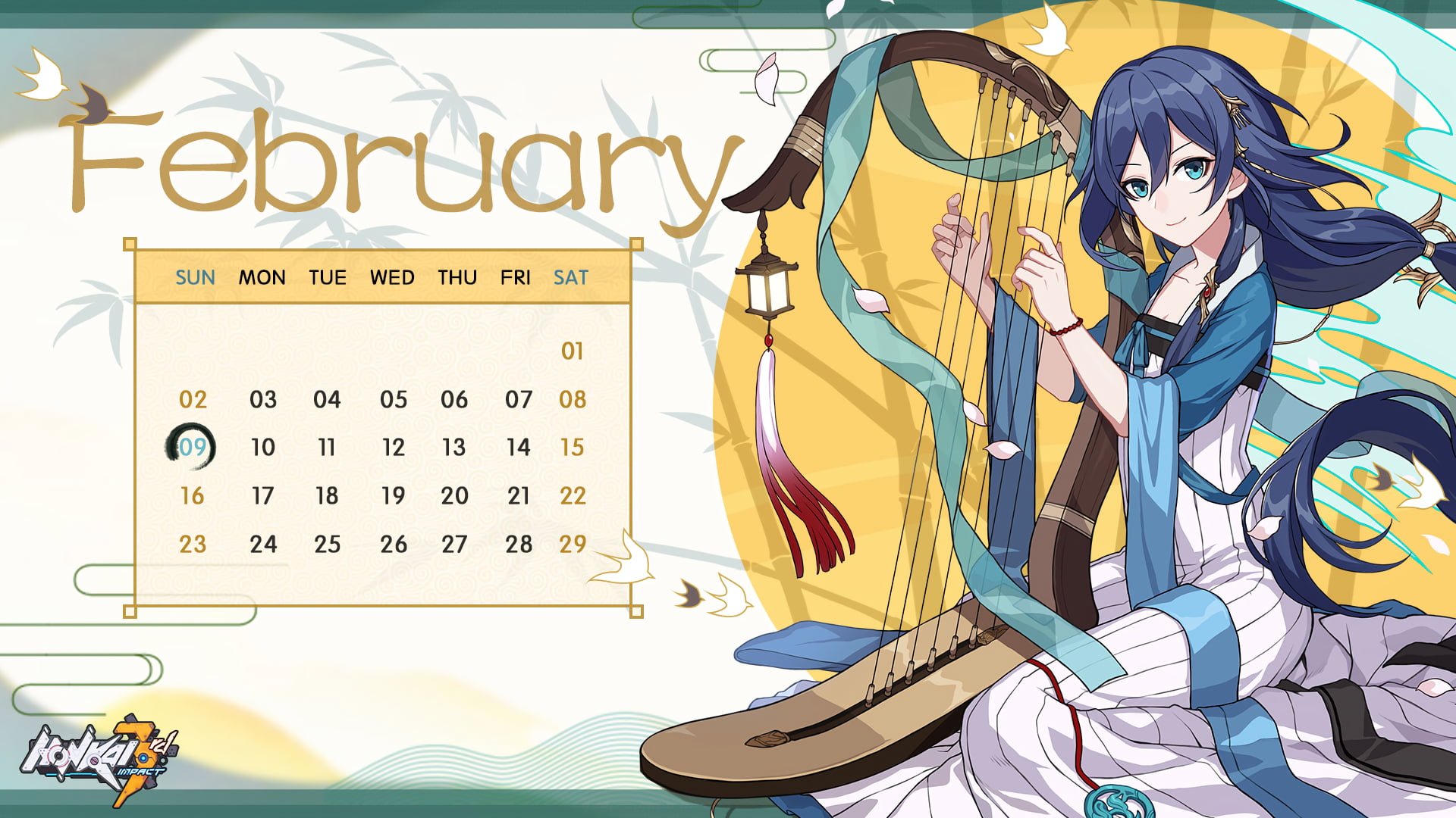 long hair, calendar, digital art, video games, blue eyes, 1080P, Honkai Impact 3rd, anime girls, artwork, Honkai Impact, Fu Hua, HD Wallpaper
