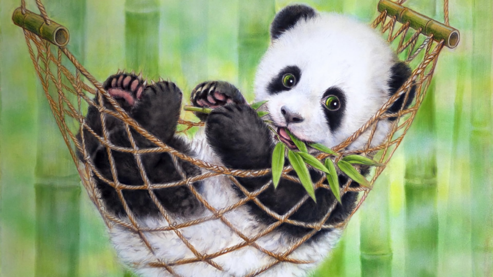 Panda, Animal, Artistic, Baby Animal, Hammock, 1080P, HD Wallpaper