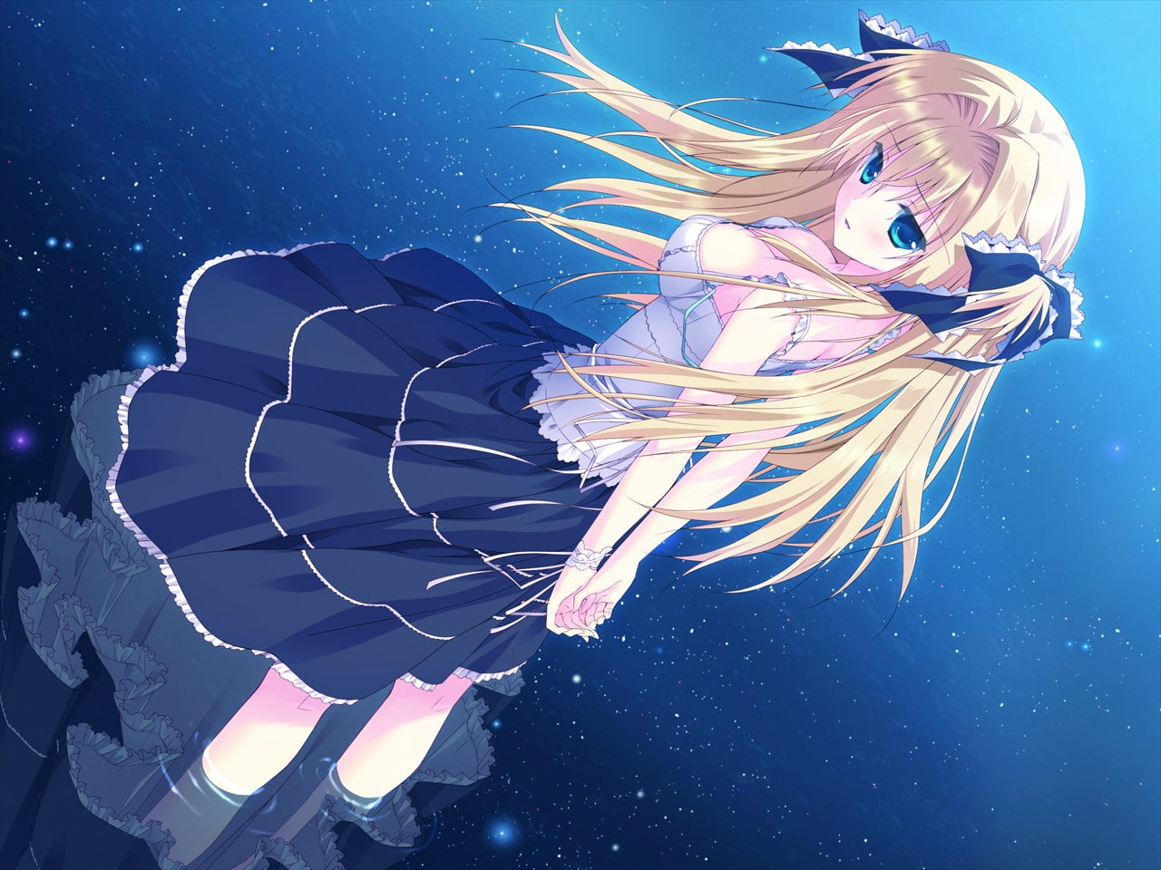 anime, beauty in nature, animal, animal wildlife, blue background, swimming, animals in the wild, no people, invertebrate, Nanamori Seira, Hoshizora e Kakaru Hashi, HD Wallpaper