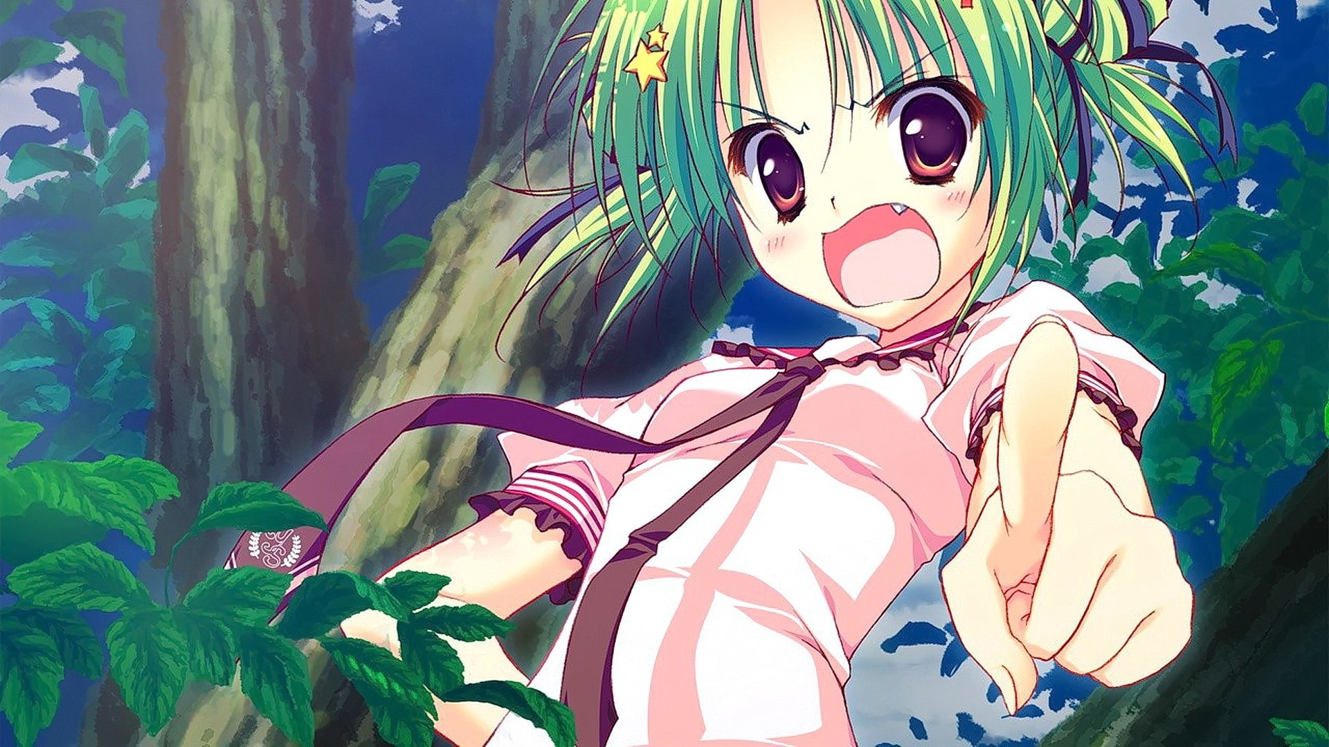 Red Eyes, Hoshizora e Kakaru Hashi, Anime, Green Hair, 1080P, HD Wallpaper