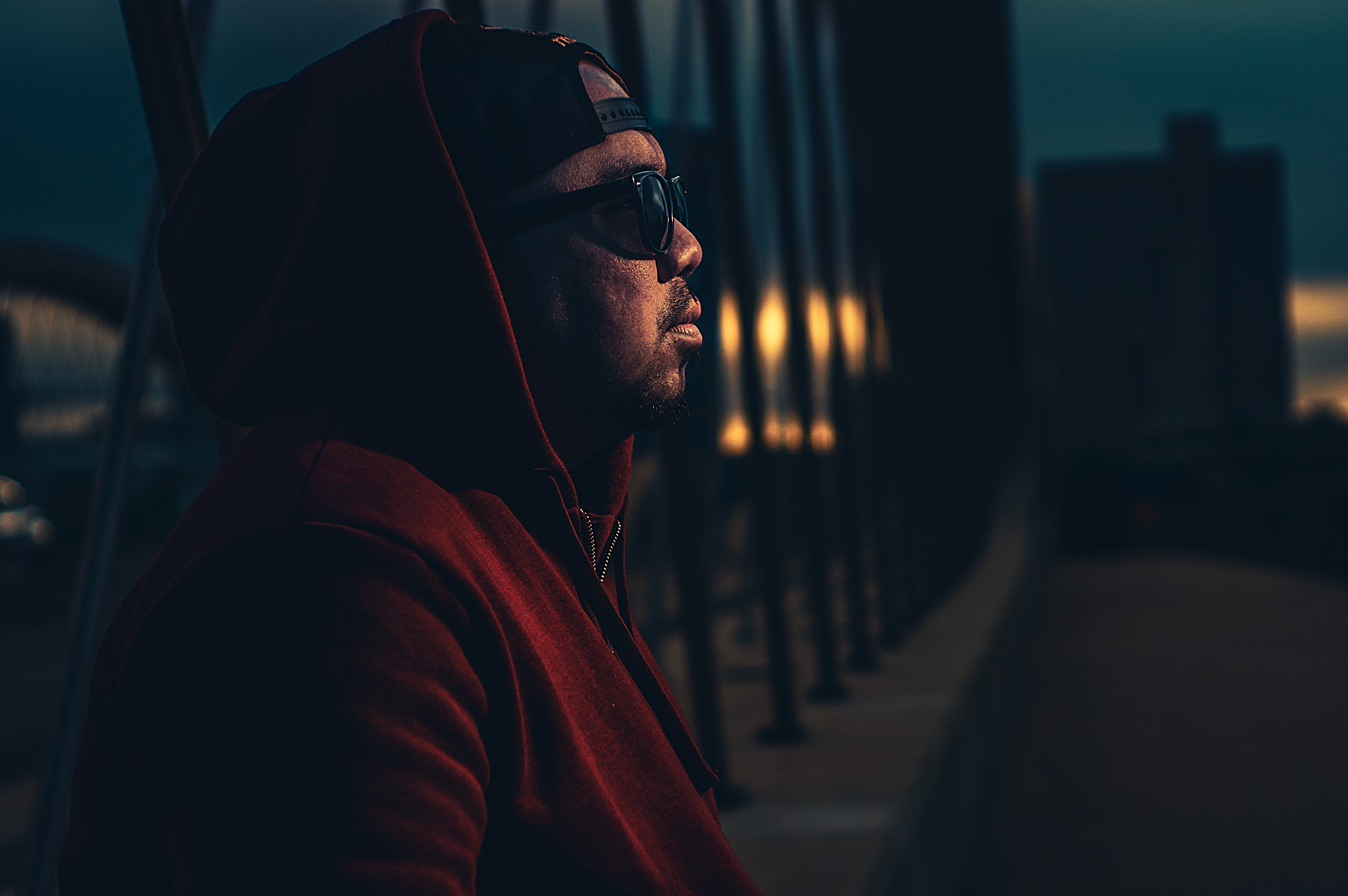 people, beard, men, outdoors, cap, males, fashion, night, focus on foreground, 5K, human, real people, facial hair, style, sunglasses, face, bridge, hood - clothing, HD Wallpaper