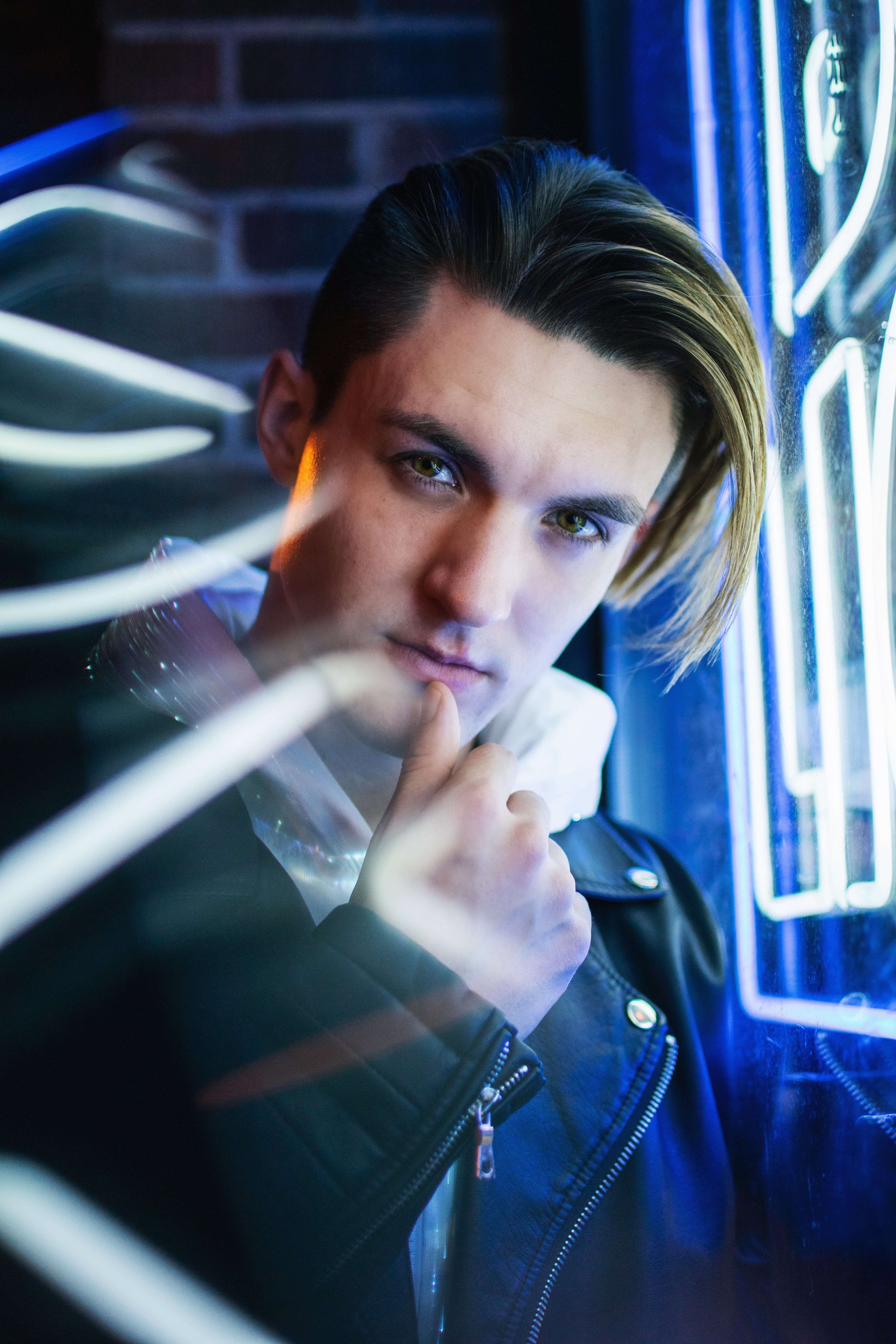 colorful, night, street, dark, boy, serious, fashion, one Person, adult, chin, head And Shoulders, males, neon light, streetwear, business, modern, 5K, Phone HD Wallpaper