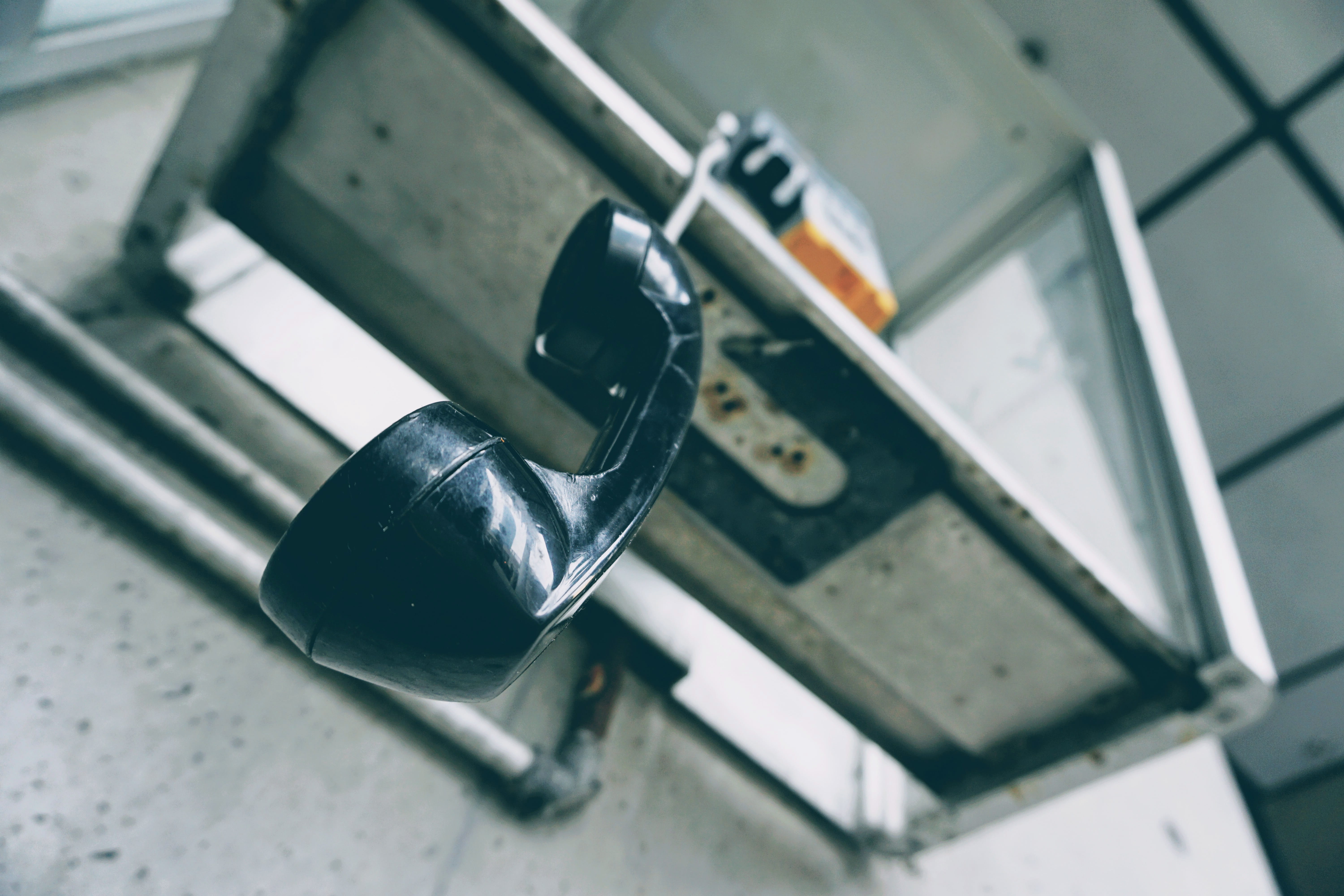 black color, down, phone booth, no people, day, phonebooth, hang, work tool, aircanadacentre, technology, metal, tilt, high angle view, still life, air canada centre, HD Wallpaper