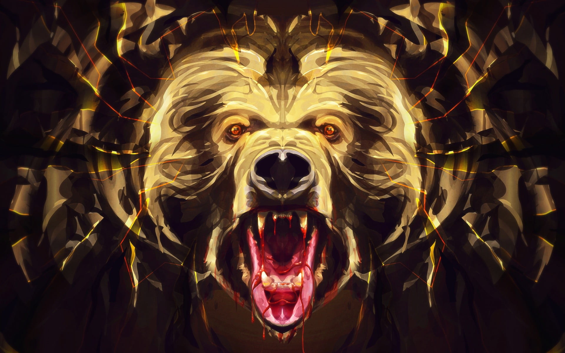 bears, no people, mammal, representation, dog, artwork, blood, digital art, one animal, mouth, mouth open, portrait, panda, animal body part, 1080P, close-up, HD Wallpaper