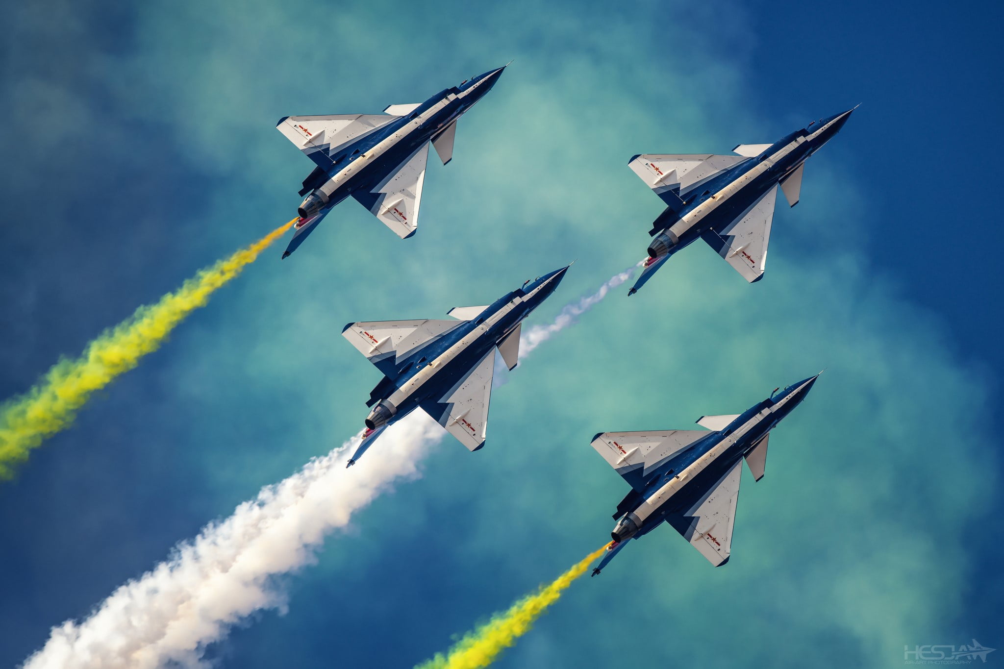 August 1st aerobatic team, HESJA Air-Art Photography, 1080P, Aerobatic team, Smoke, Changchun Airshow 2019, AIR FORCE CHINA, Fighter, Chengdu J-10, HD Wallpaper