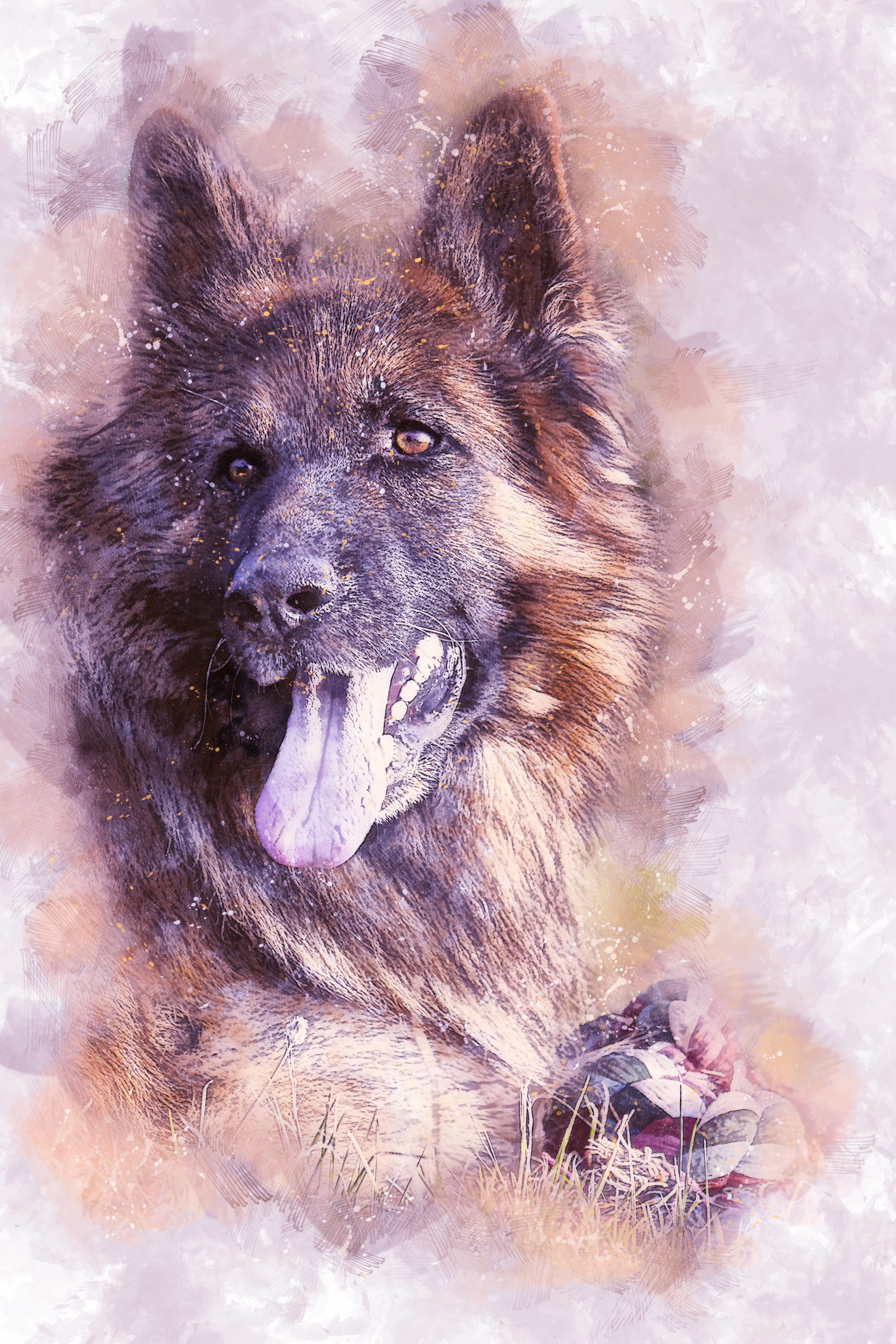 pets, domestic animals, string, snow, canine, nature, toy, mouth open, animal head, outdoors, day, german shepherd, animal, coat, portrait, black, meadow, Phone HD Wallpaper