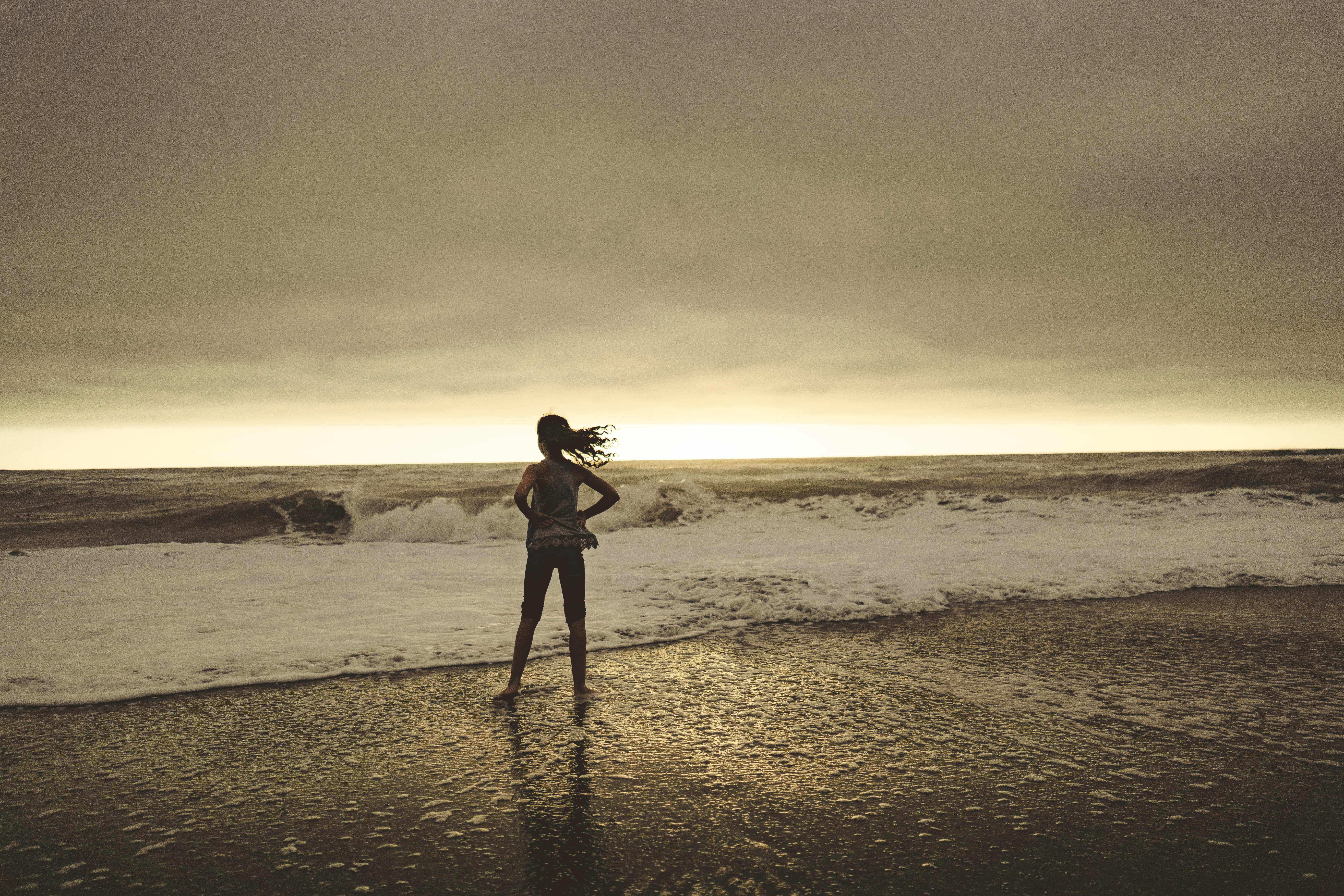 land, sun, united states, horizon, real people, cloud - sky, full length, hair, photography themes, sand, beach, standing, waves, lifestyles, scenics - nature, HD Wallpaper