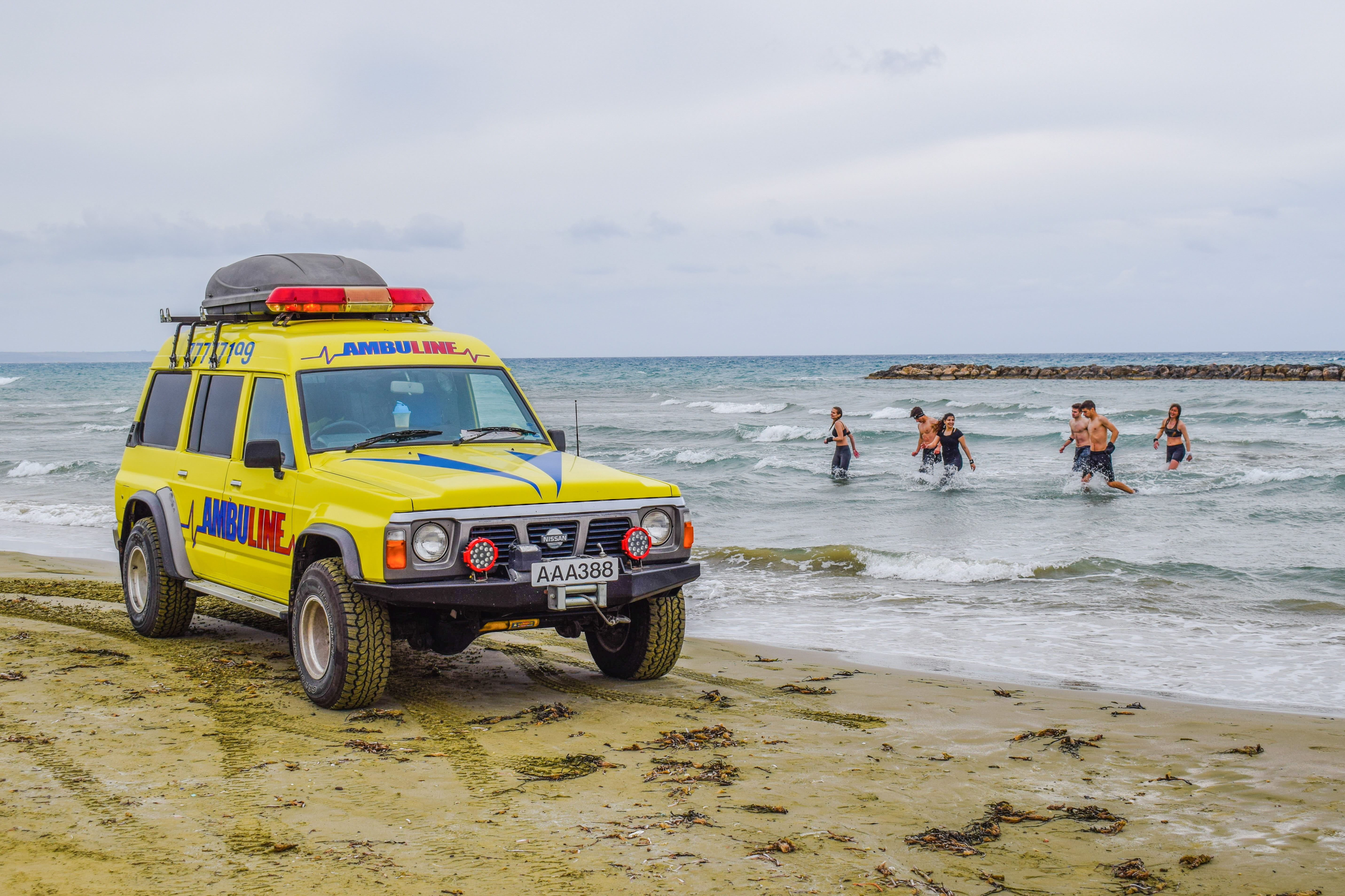 water, people, rescue, sea, sand, transportation, land, group of people, off-Road Vehicle, leisure activity, horizon, suv, nature, Ambulance, security, HD Wallpaper