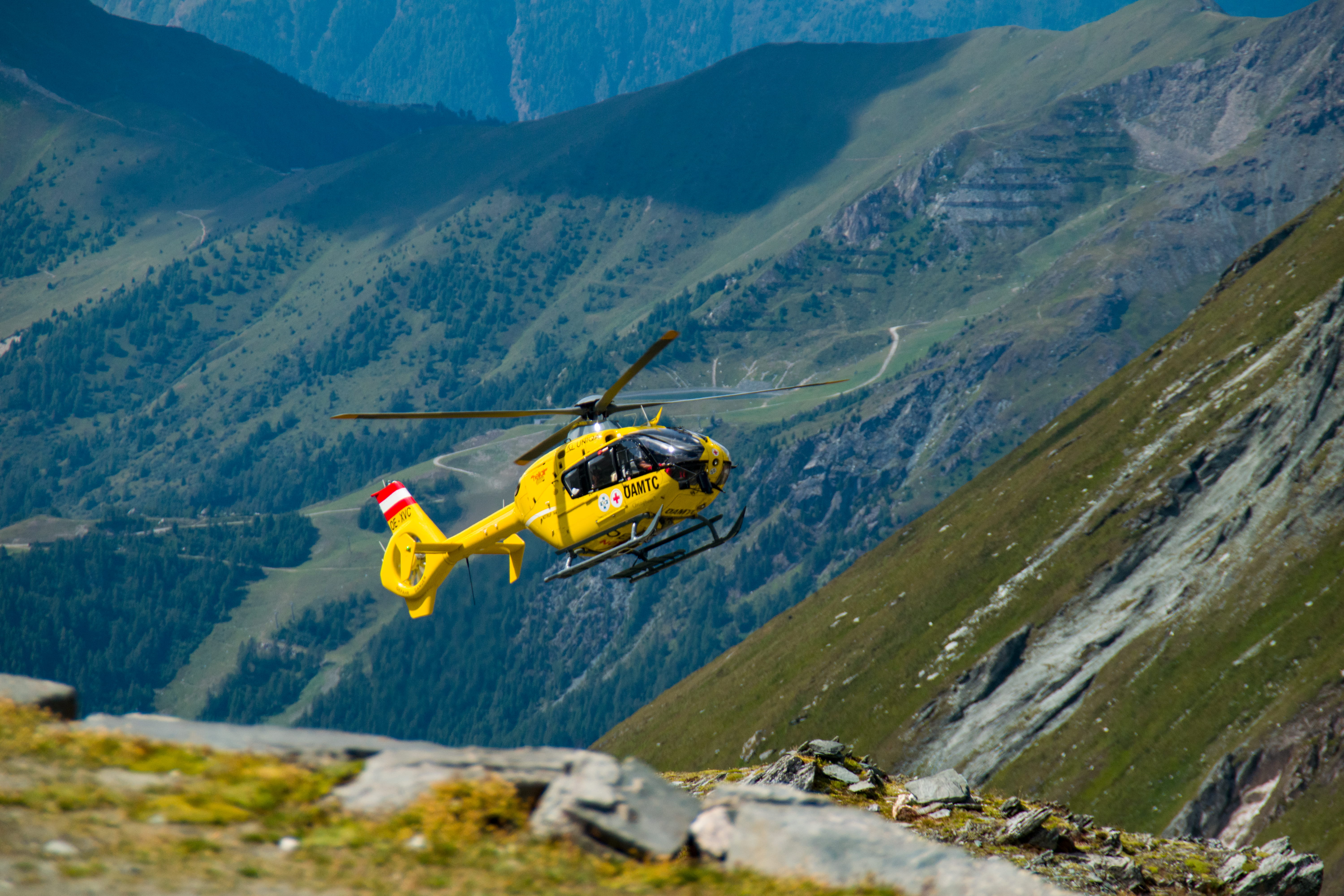 rescuing, landscape, high angle view, 5K, mode of transportation, heli, nature, wilderness, flight, transportation, propella, air, mountain range, aircraft, HD Wallpaper