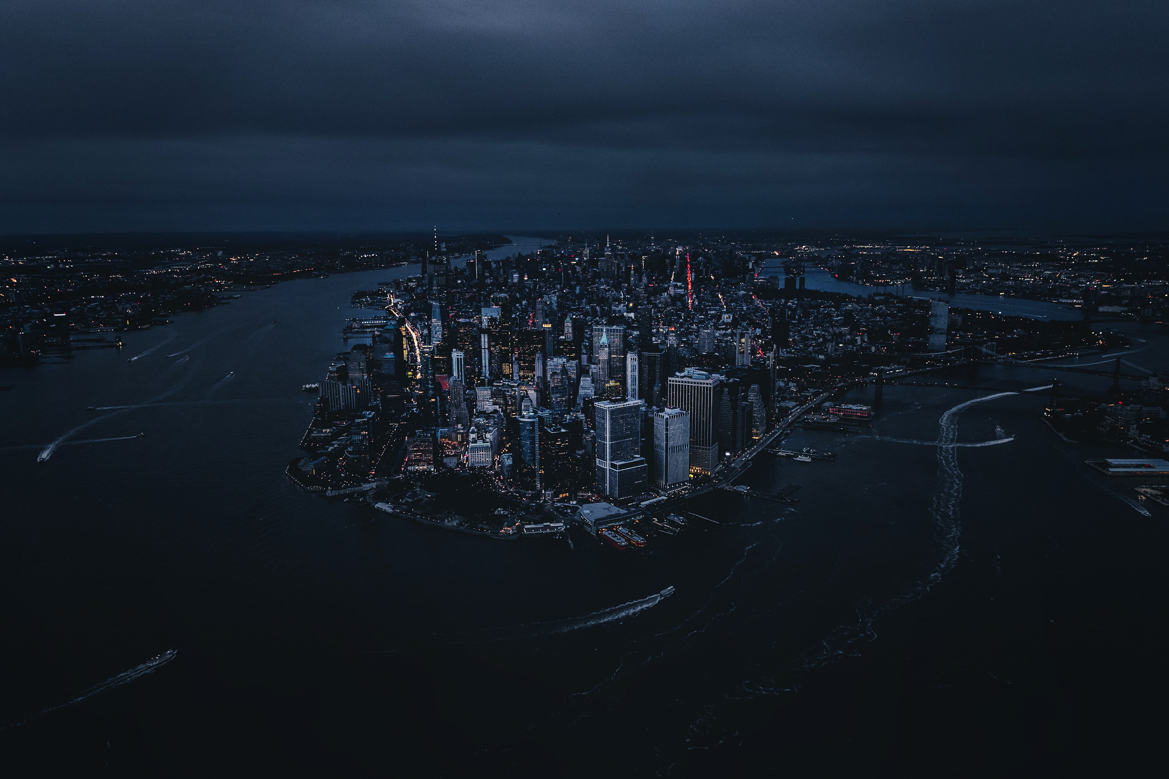 night, architecture, 4K, USA, New York City, Andre Benz, city, boat, building, HD Wallpaper