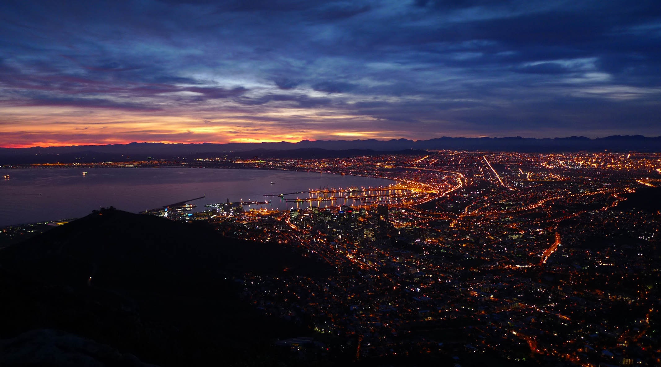landscape, architecture, water, sunset, travel, blue, illuminated, aerial, beauty in nature, lions head, signal, nature, south africa, atlantic, scenics - nature, HD Wallpaper
