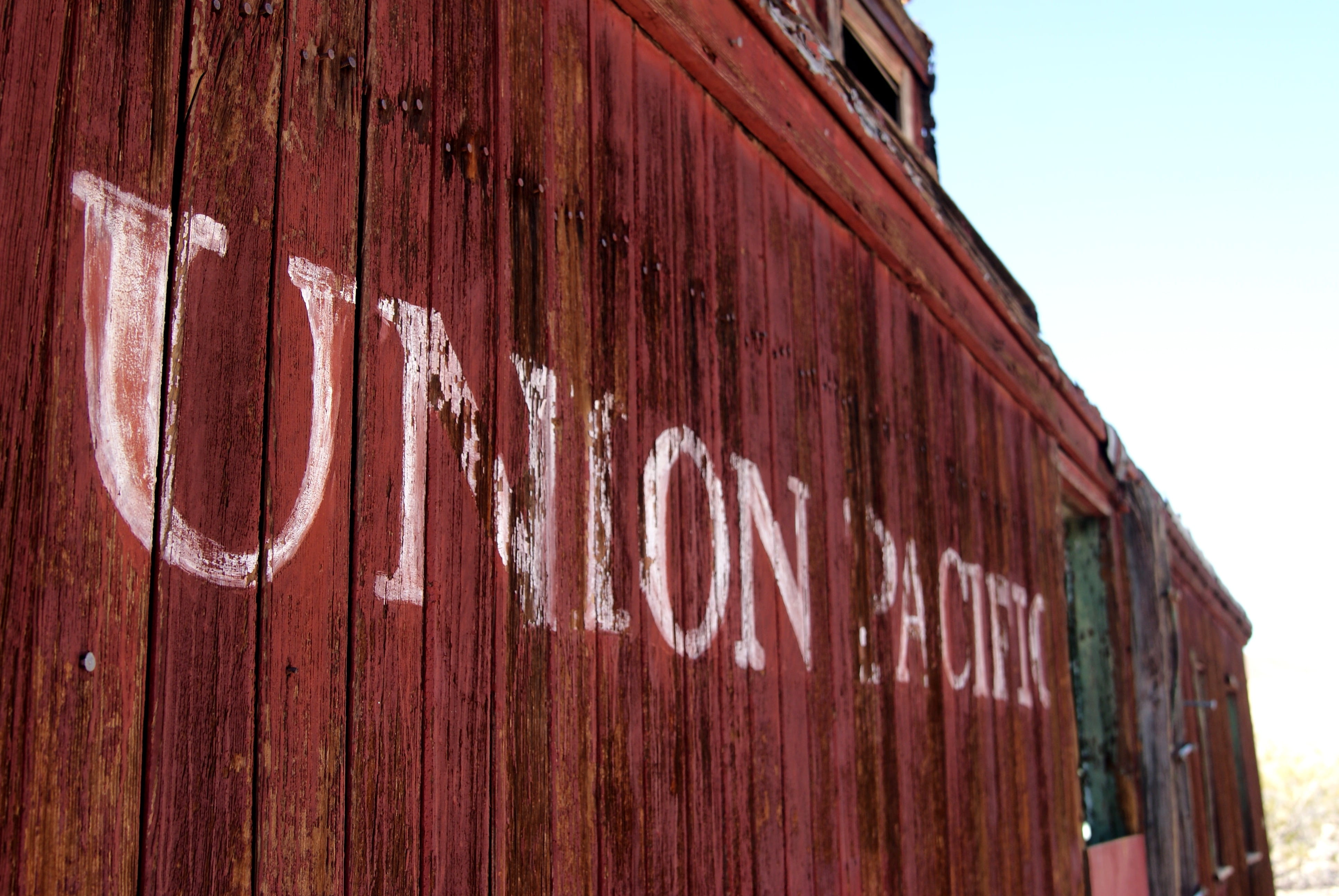 ghost town, death valley, union pacific, architecture, red, wood - material, united states, built structure, information, day, low angle view, railroad, HD Wallpaper