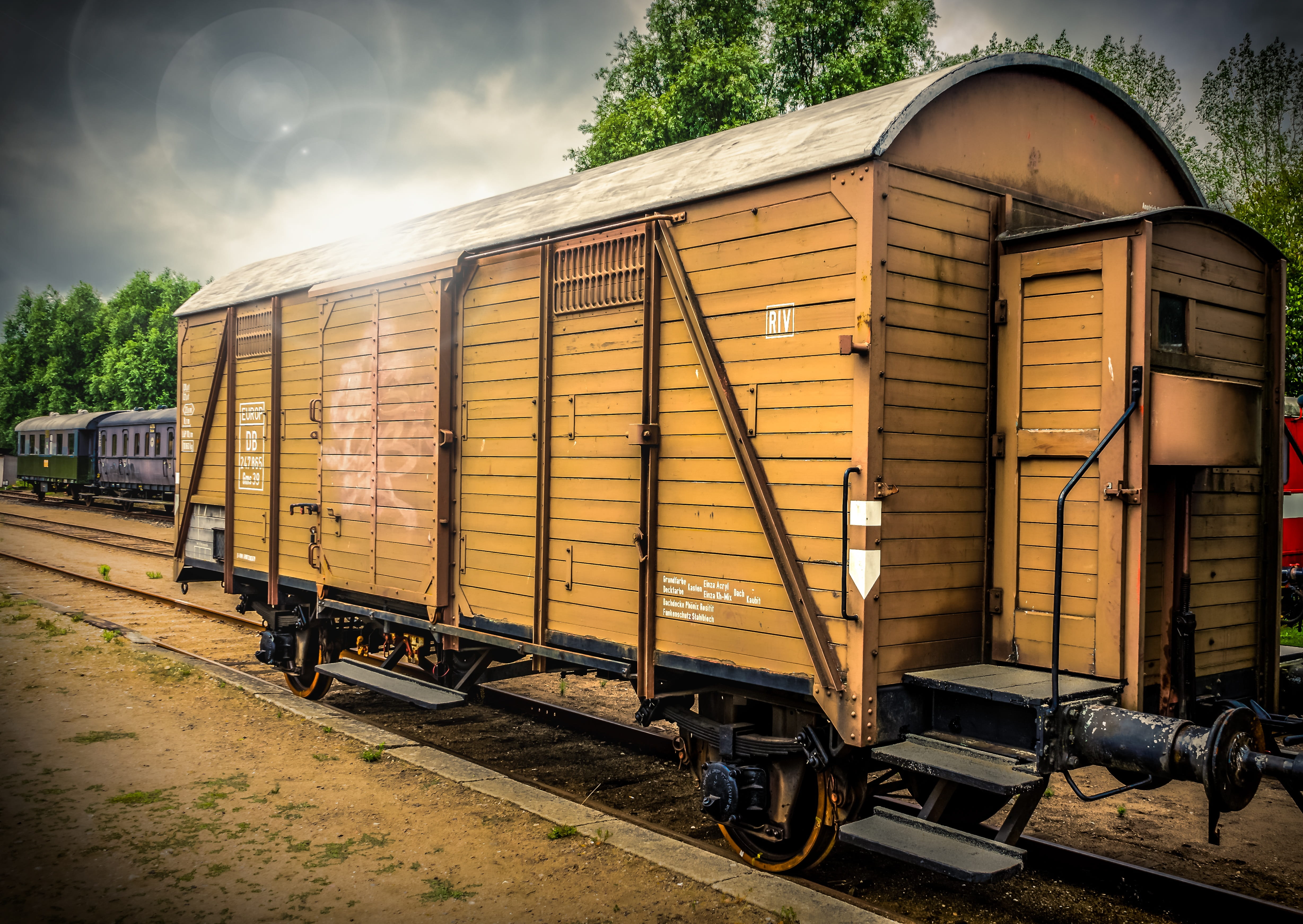 train - vehicle, tree, no people, rail transportation, railway carriages, outdoors, light, track, rust, transport of goods, transportation, plant, day, HD Wallpaper