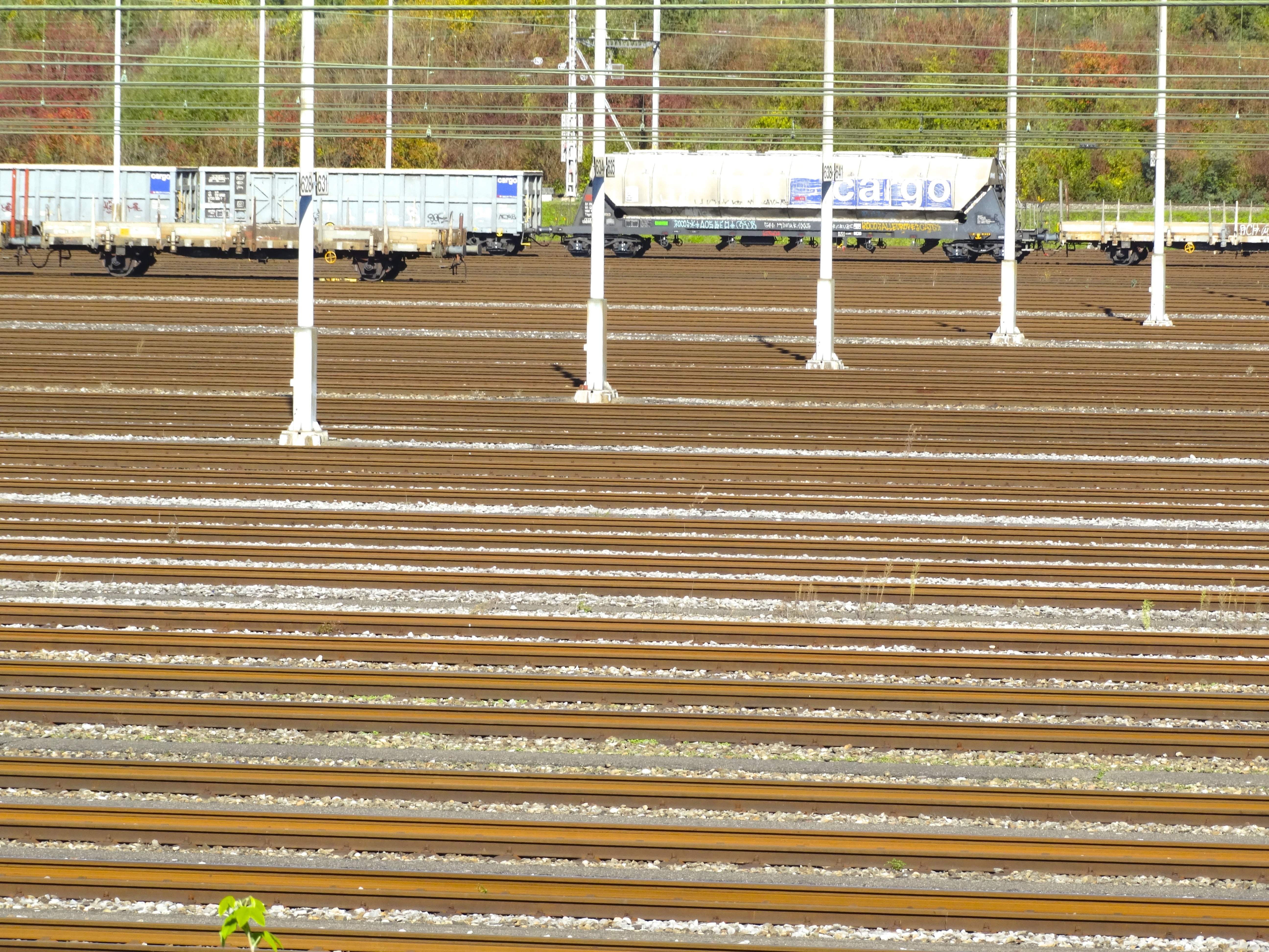 transport of goods, railway rails, day, fence, pattern, track and field, railway transport, gleise, incidental people, barrier, nature, high angle view, HD Wallpaper