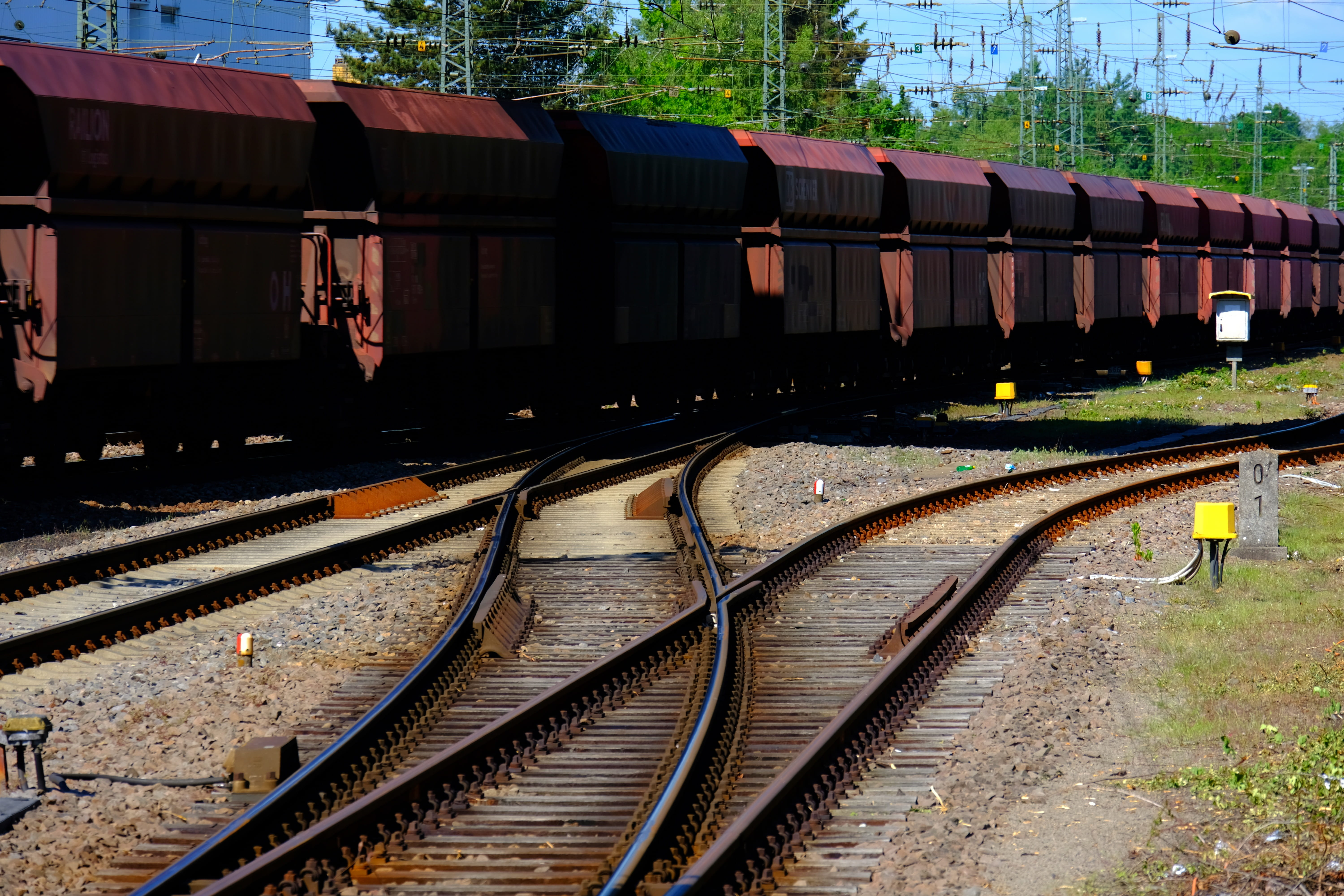 tracks, scenic, metal, train - vehicle, wagon, gravel, public transportation, freight transport, 5K, day, seemed, railway rails, Freight Train, railroad car, HD Wallpaper