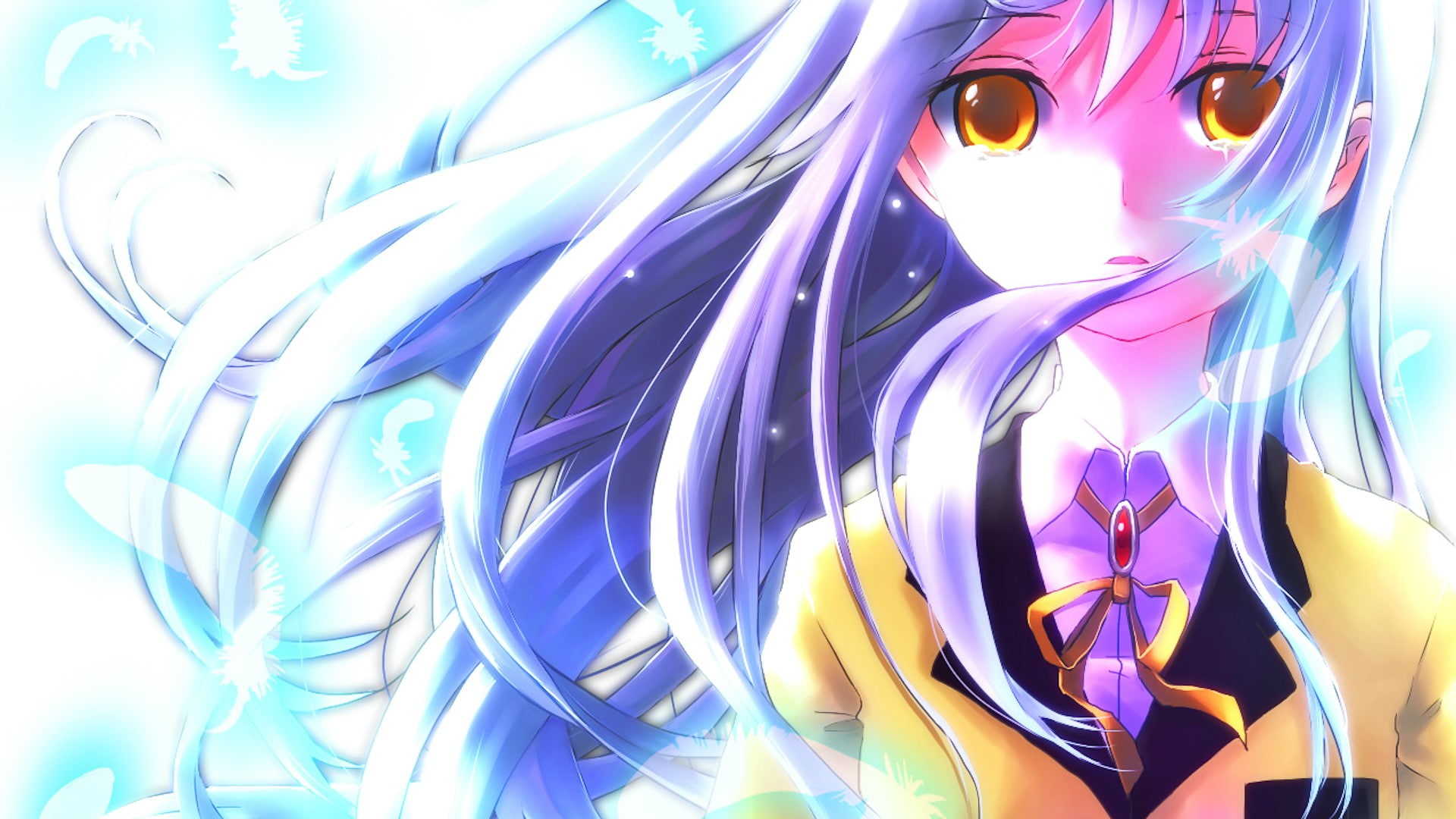 blue hair, 1080P, anime girls, Angel Beats!, anime, yellow eyes, long hair, HD Wallpaper