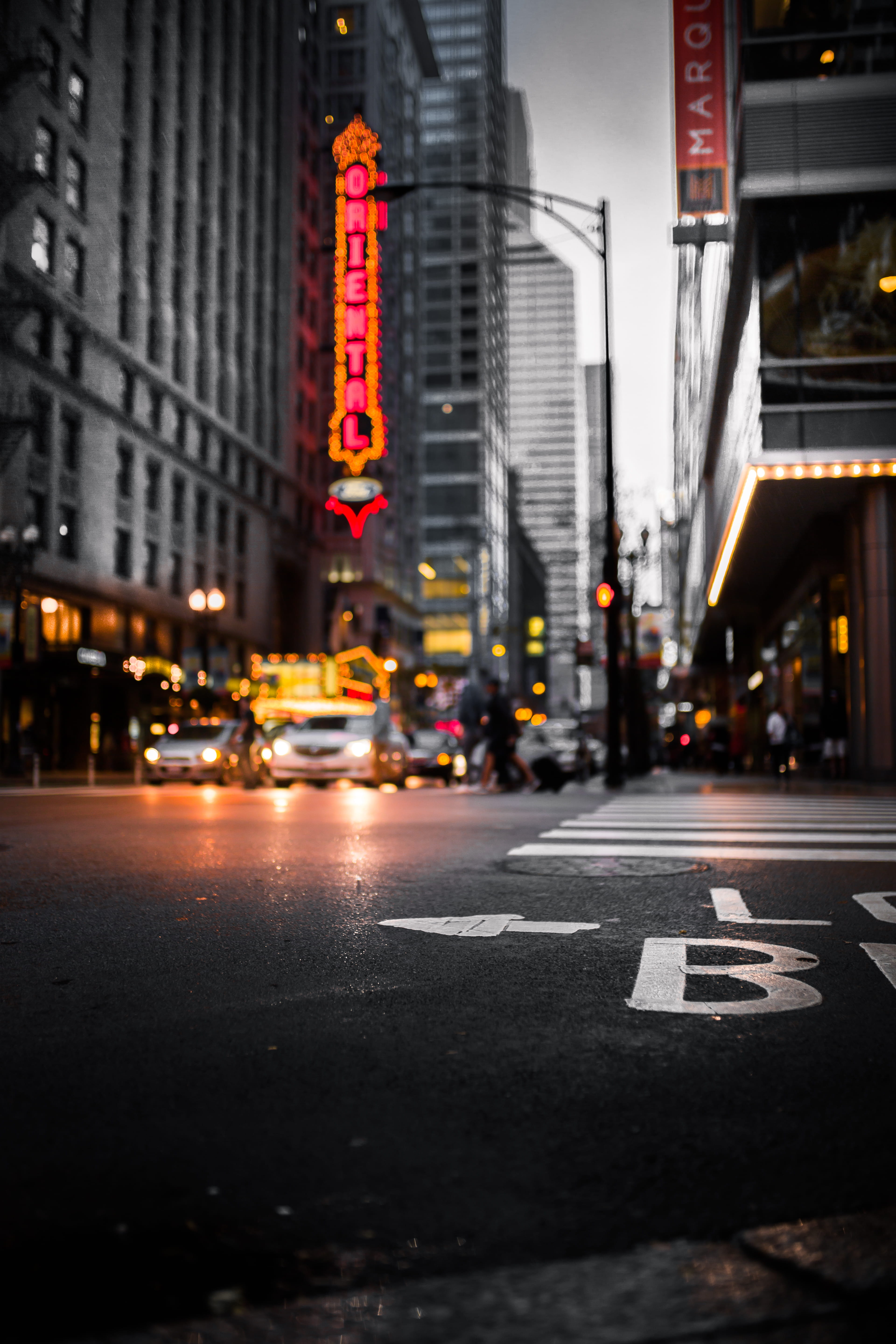 built structure, buildings, marking, sign, lights, photo, crossing, street, vehicles, selective, road marking, downtown, motor vehicle, cityscape, city, Phone HD Wallpaper