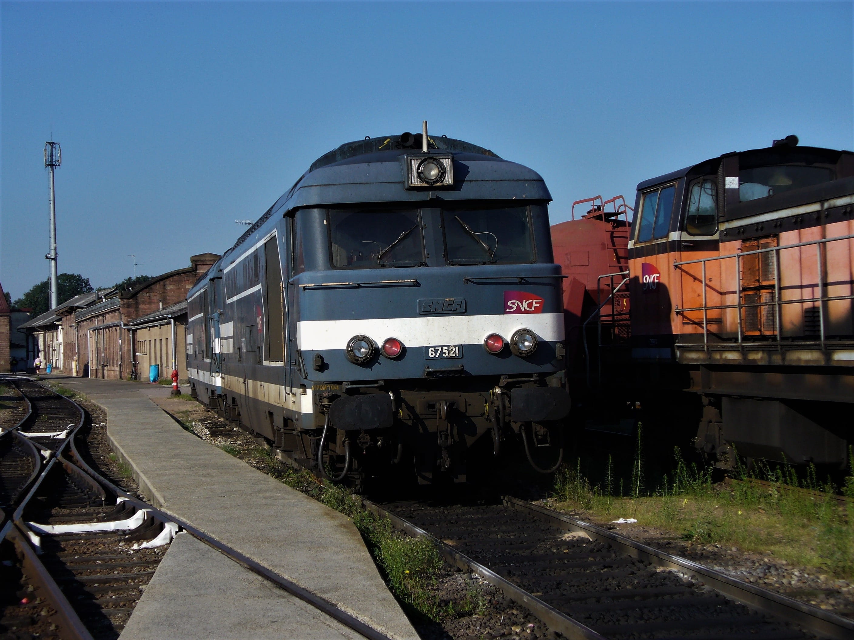 train, sncf, land vehicle, train - vehicle, rail, clear sky, no people, switch, nature, locomotive, transport, smoke, transportation, outdoors, station, HD Wallpaper