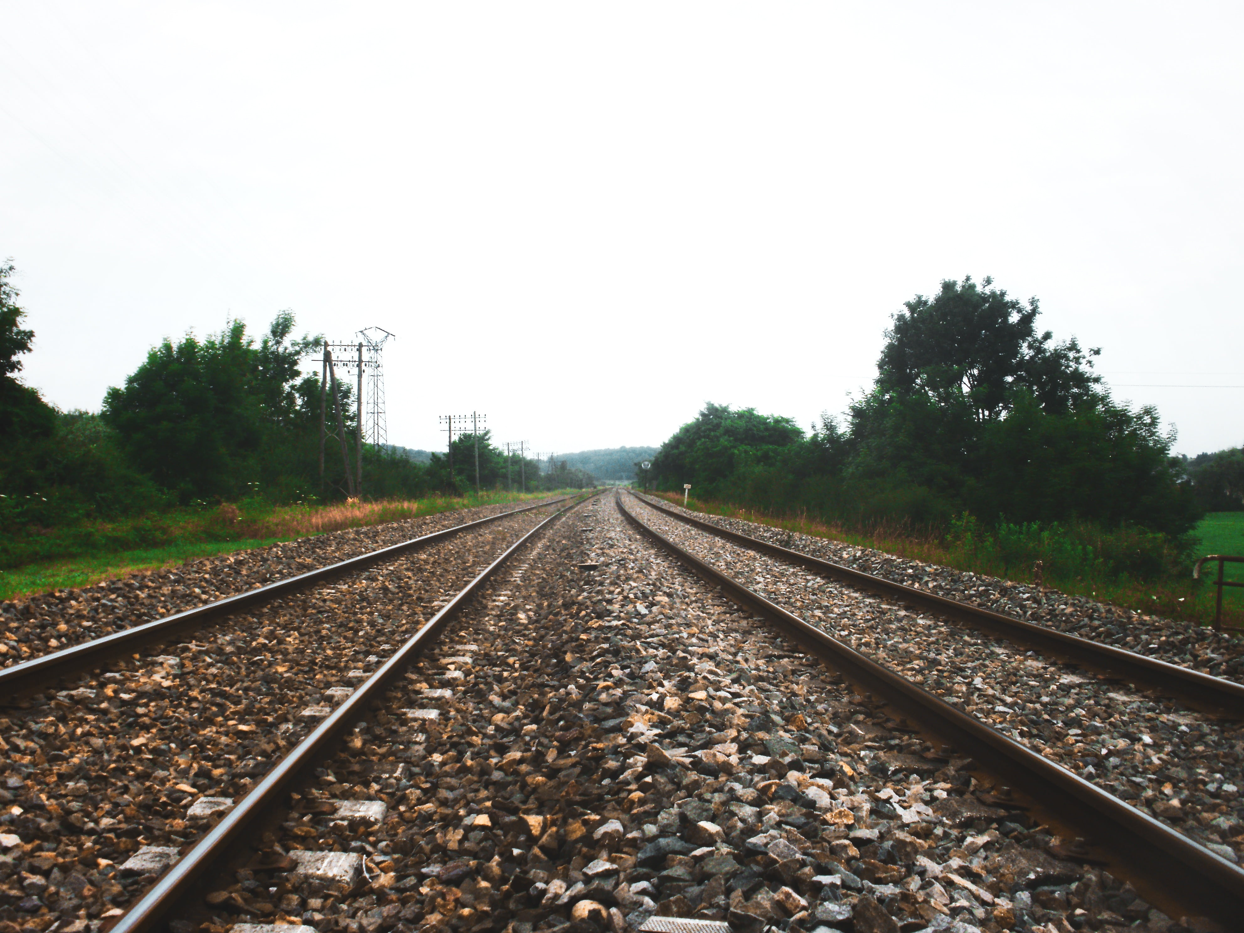 locomotive, gravel, travel, rails, growth, former, clear sky, station, sky, track, urbex, plant, sncf, parallel, railroad track, switch, 4K, no people, HD Wallpaper
