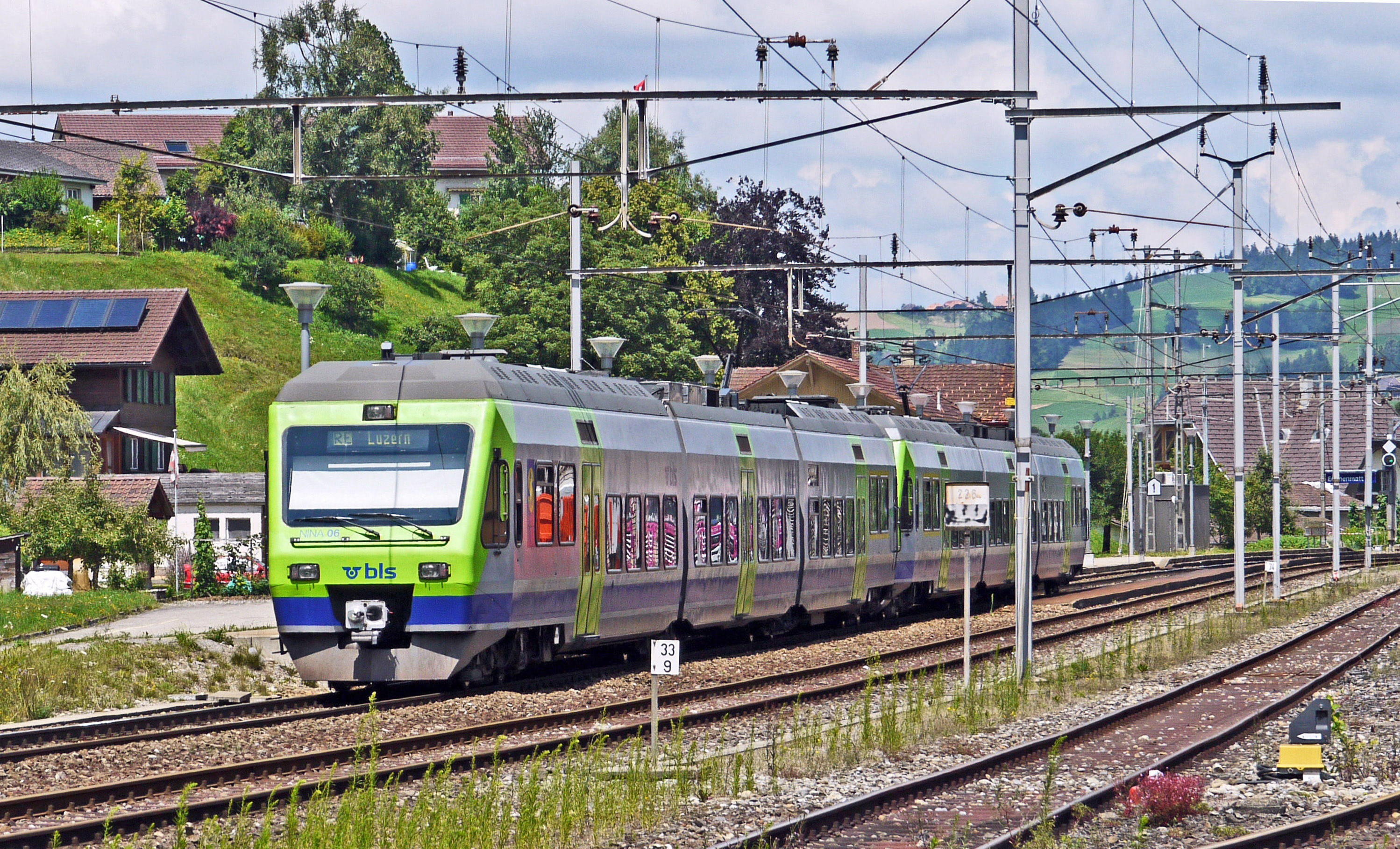 sky, rail transportation, plant, catenary, no people, canton of berne, emmen matt, railcar, architecture, power supply, railway station, transportation, HD Wallpaper