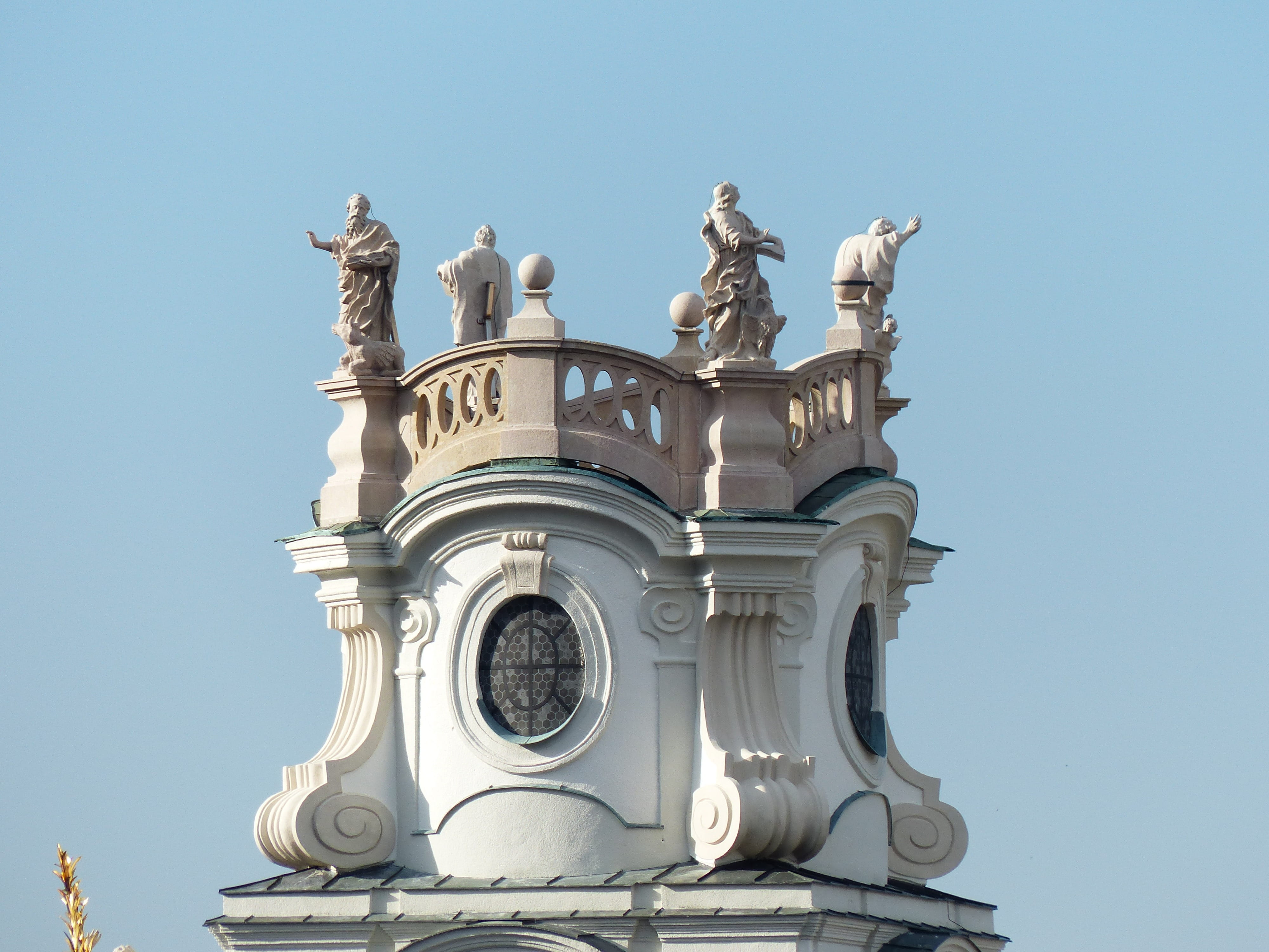Salzburg, evangelists, sky, building exterior, Collegiate Church, historic preservation, 4K, low angle view, cathedral, the past, unesco, baroque, history, HD Wallpaper