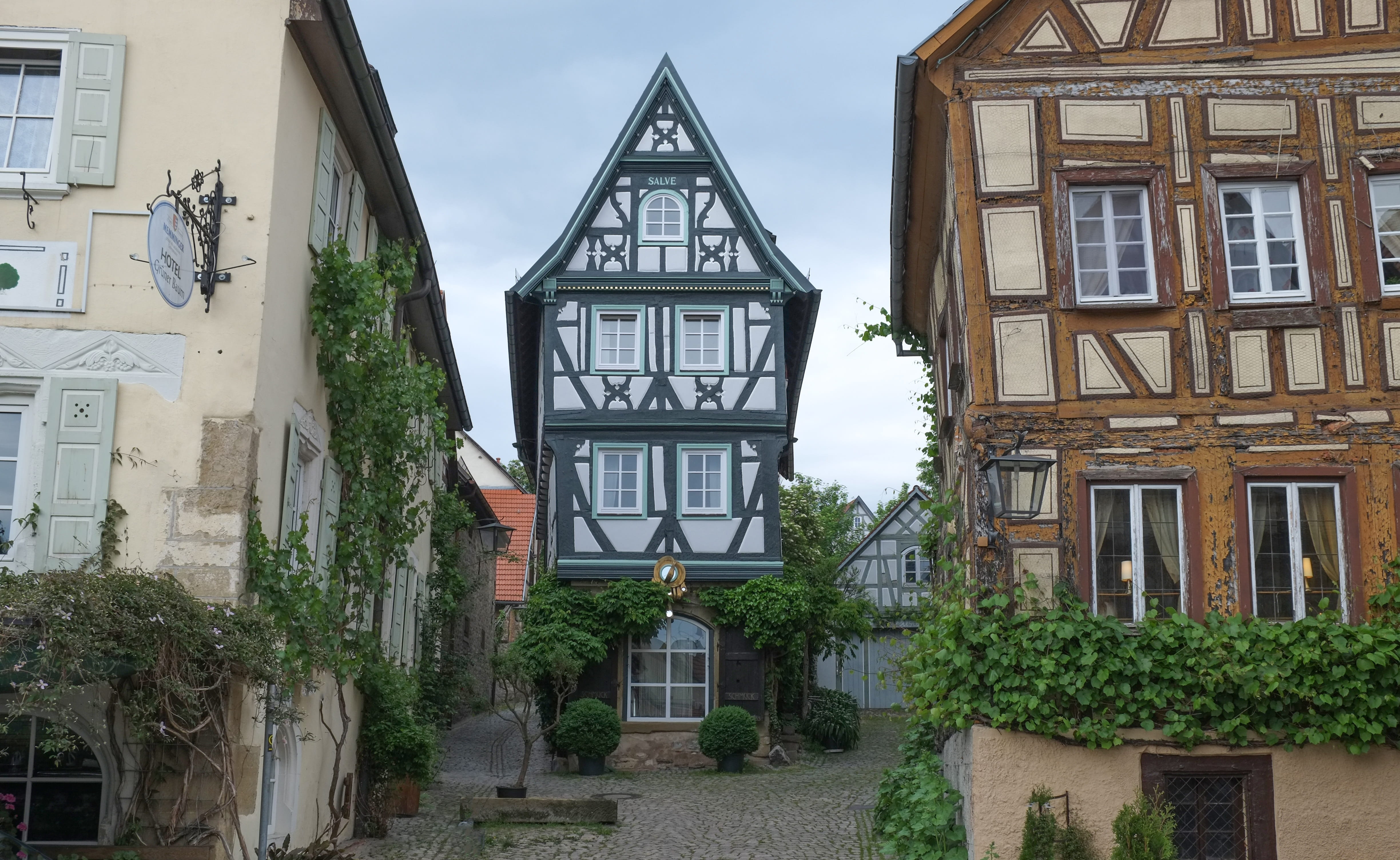 cloud - sky, bad wimpfen, street, architecture, clock, nature, building exterior, no people, building, truss, house, built structure, old house, tree, plant, HD Wallpaper