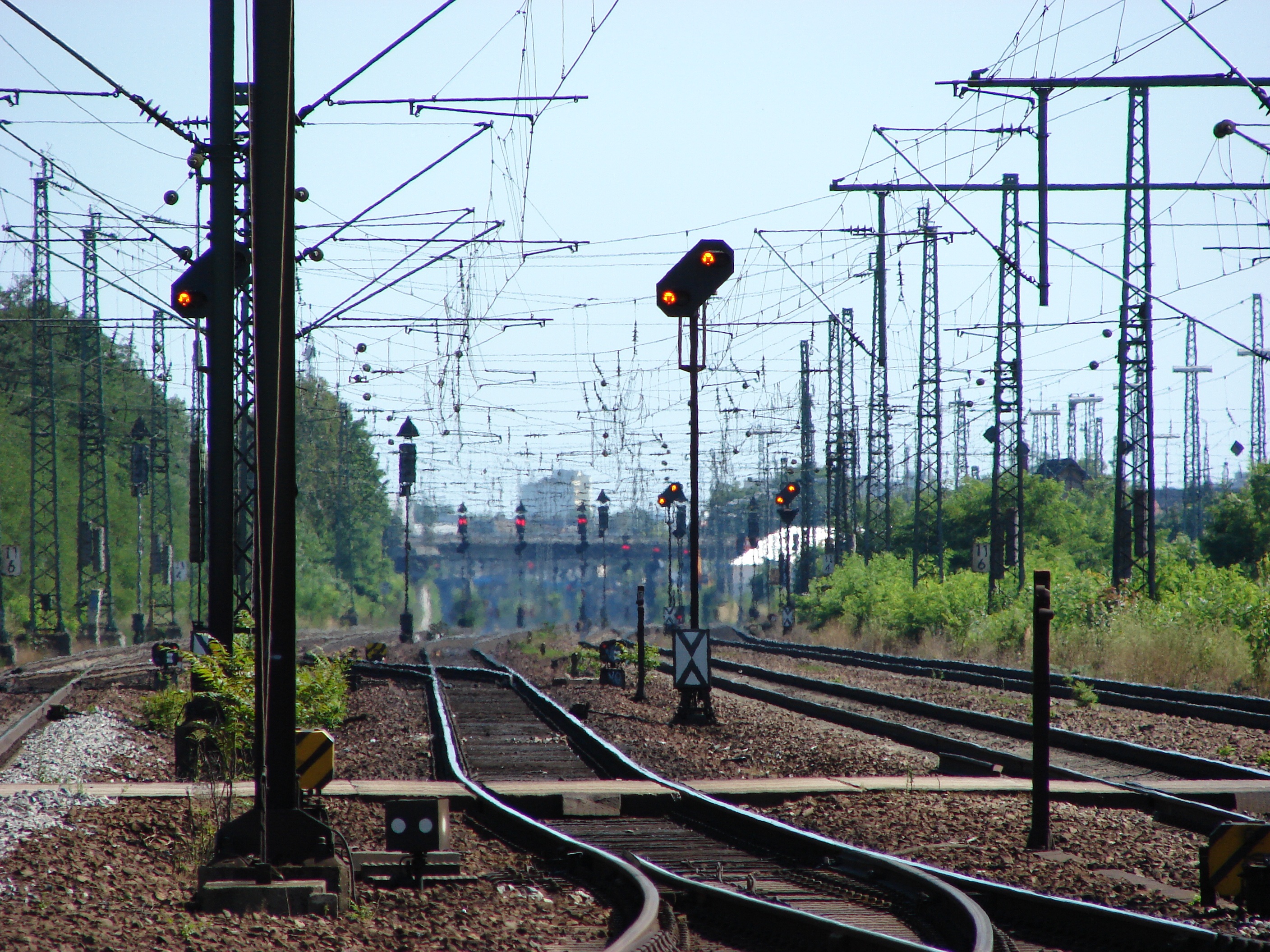 train, no people, electricity, transportation, day, sky, direction, 2K, public transportation, nature, summer heat, mode of transportation, outdoors, railroad track, HD Wallpaper