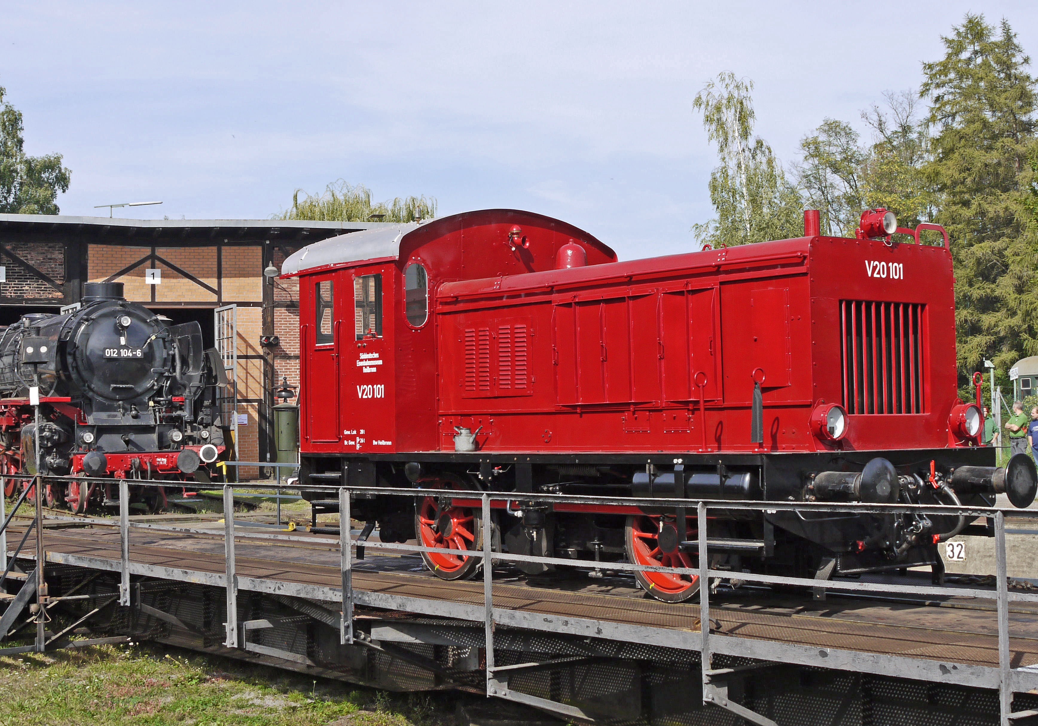 bahnbetriebswerk, sky, railway, architecture, public transportation, v20, shunting yard, br 012, historically, train - vehicle, track, railway museum, diesel locomotive, HD Wallpaper