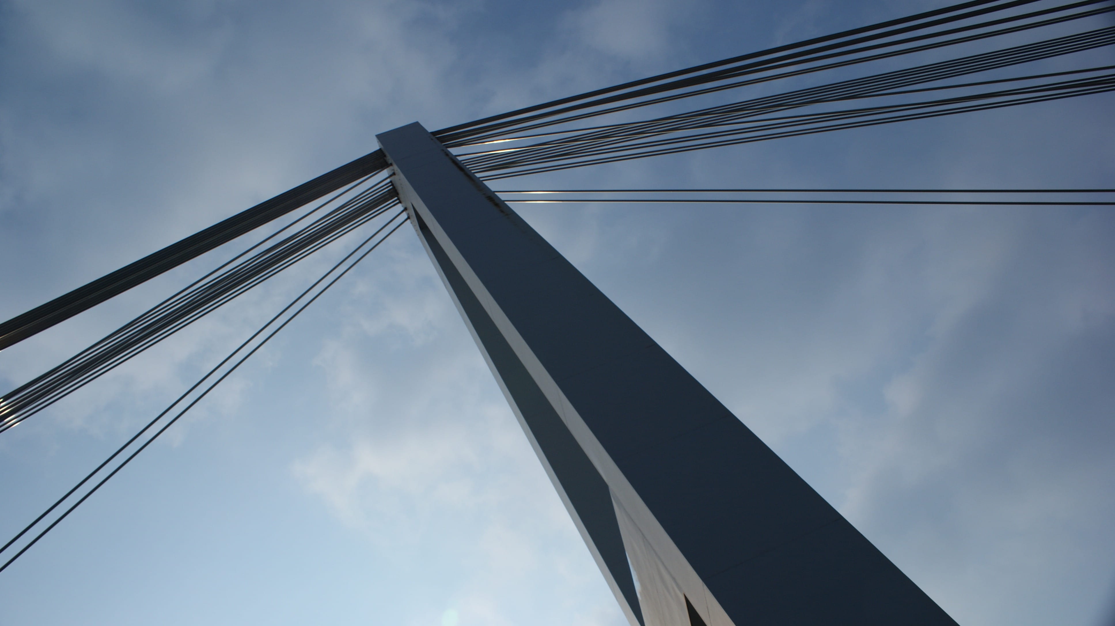 guy ropes, metal, bridge - man made structure, cloud - sky, outdoors, cable, steel, ludwigshafen, transportation, structures, connection, suspension bridge, HD Wallpaper