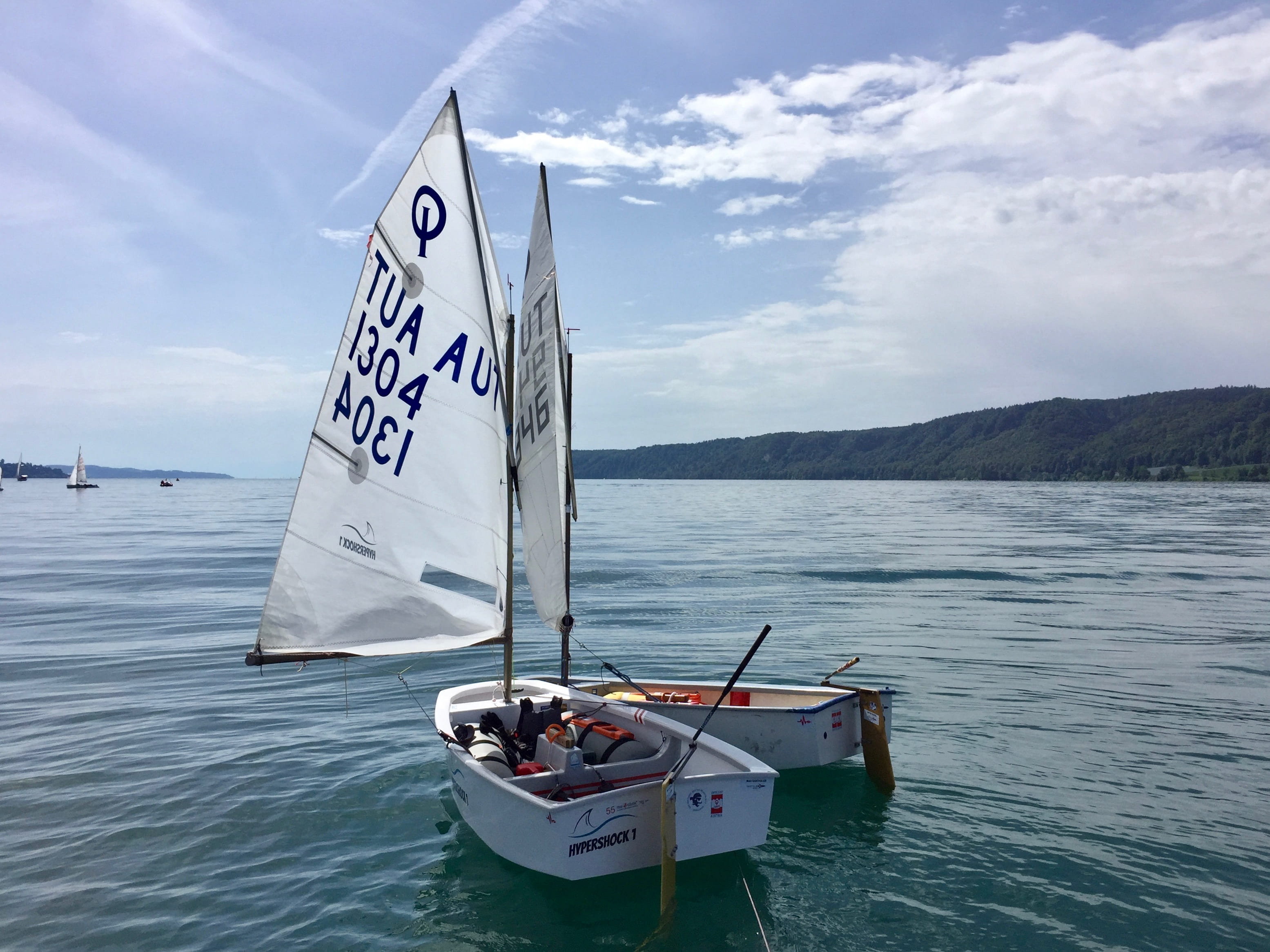 sea, ludwigshafen, water, lake constance, opti, regatta, yacht club, no people, nature, boot, mountain, outdoors, 2K, cloud - sky, communication, transportation, HD Wallpaper