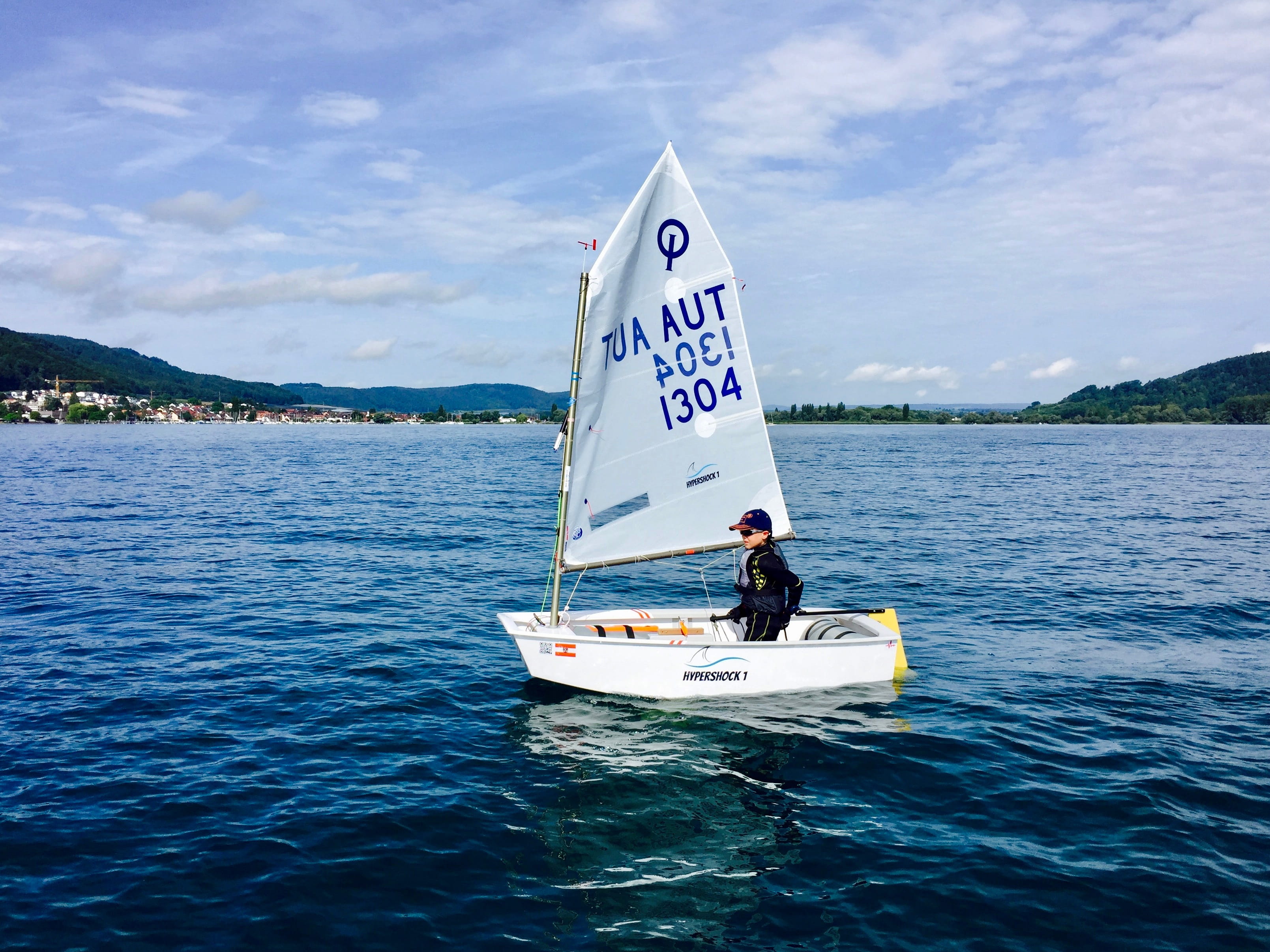 apfelcup, Sail, one person, outdoors, waterfront, day, wind, nature, water, lake, cloud - sky, nautical vessel, Lake Constance, mountain, leisure activity, HD Wallpaper