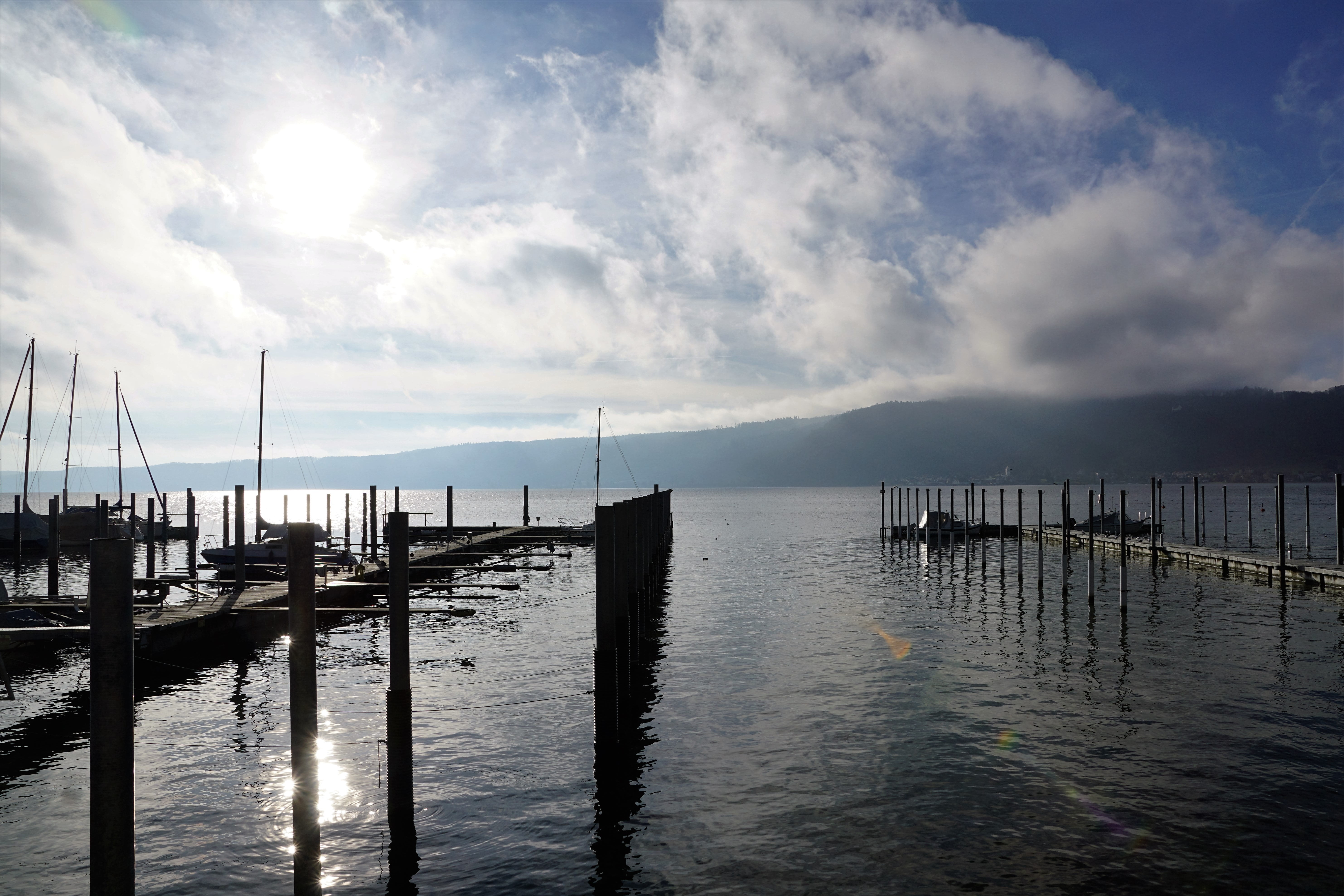 germany, wood - material, park, lake constance, deep, autumn, wooden post, waters, 5K, sky, clouds, water, lake, post, tranquility, beauty in nature, scenics - nature, HD Wallpaper
