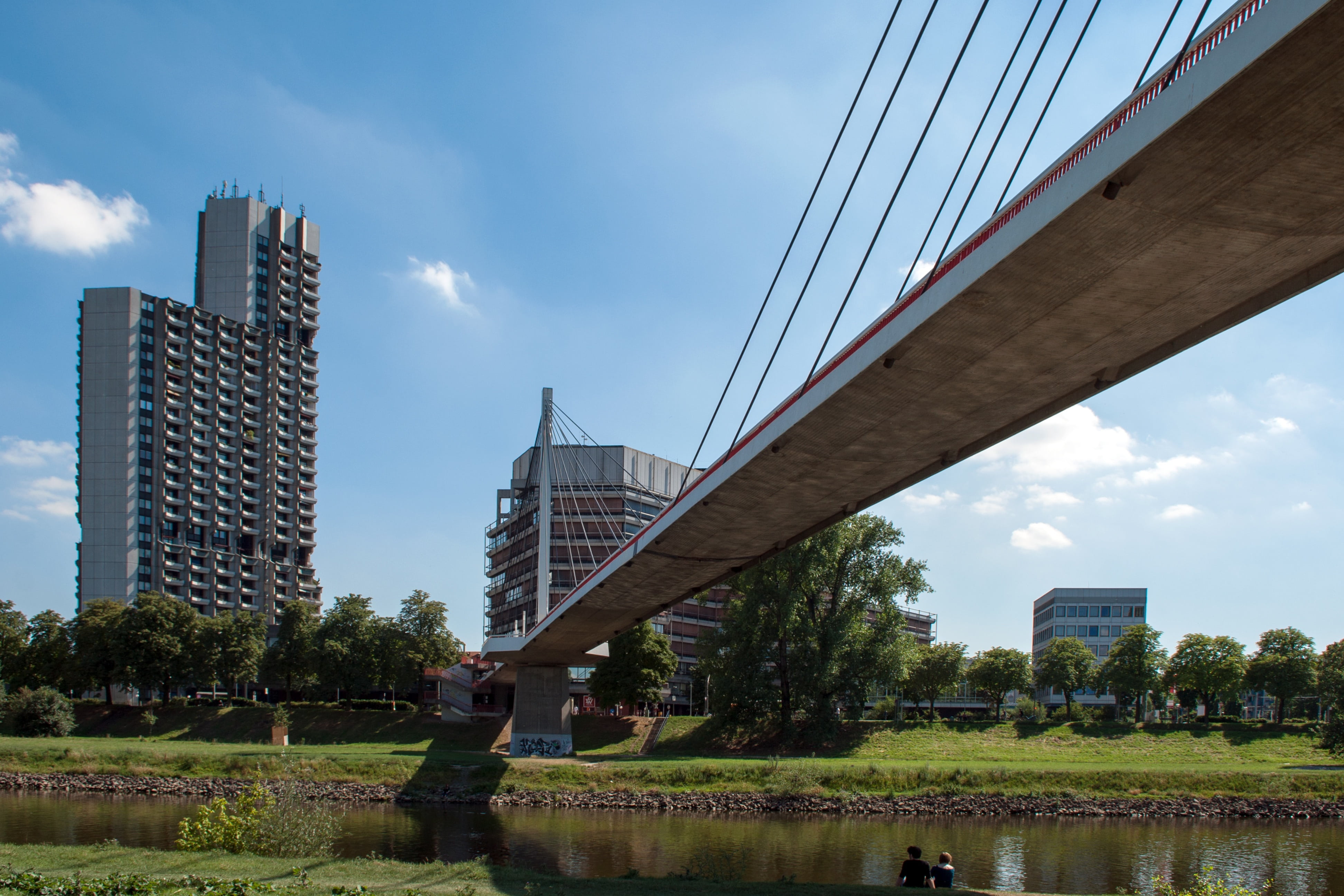 cityscape, bridge, engineering, bridge - man made structure, 4K, modern, water, transportation, cloud - sky, skyscraper, connection, plant, building, travel destinations, HD Wallpaper