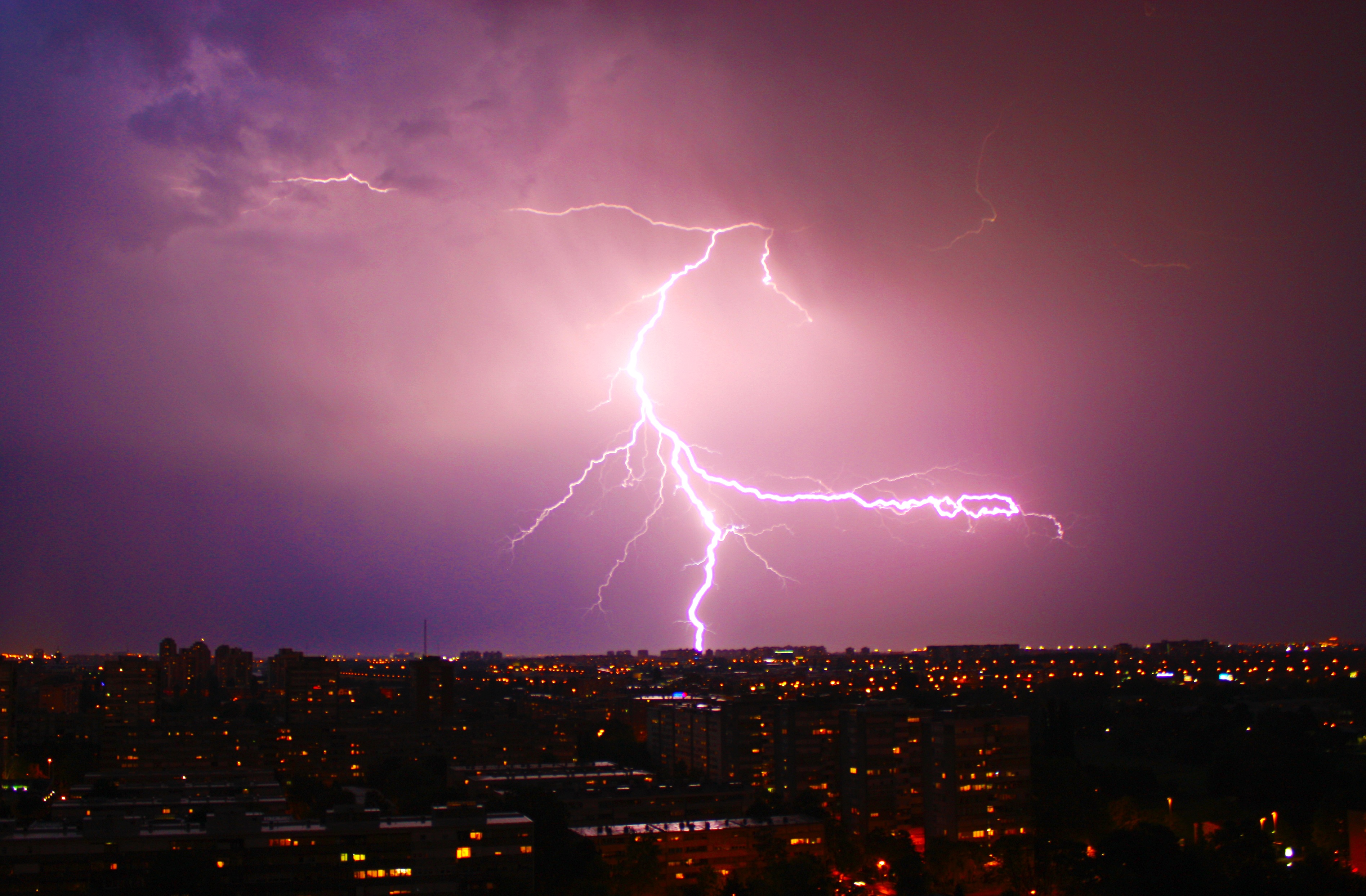 warning sign, lig, architecture, power in nature, electrical, purple, nature, forked lightning, beauty in nature, illuminated, electric, 2K, charge, storm, HD Wallpaper